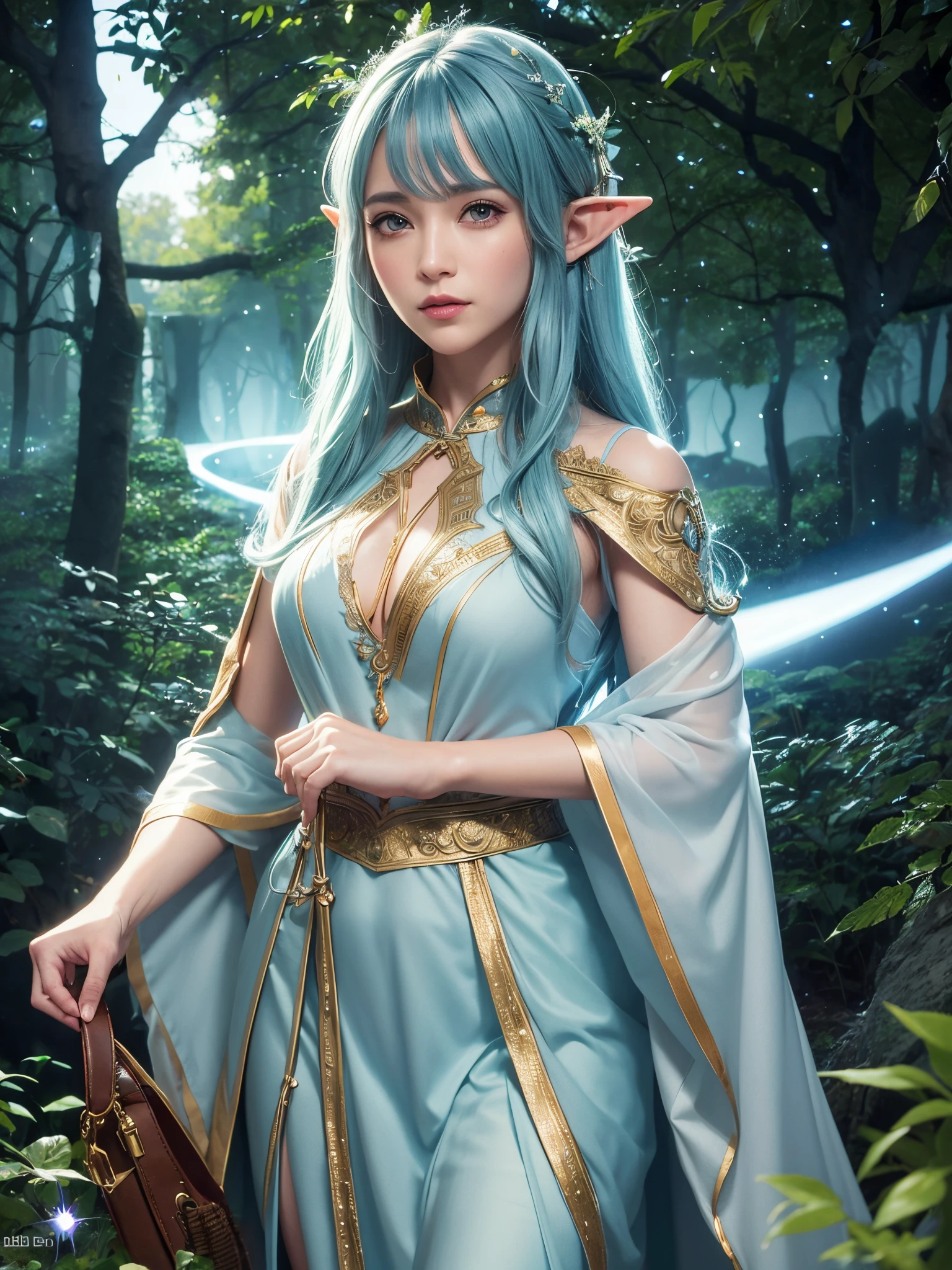 Elf ,sexy ,long hair, blue eyes, nature ,forest queen