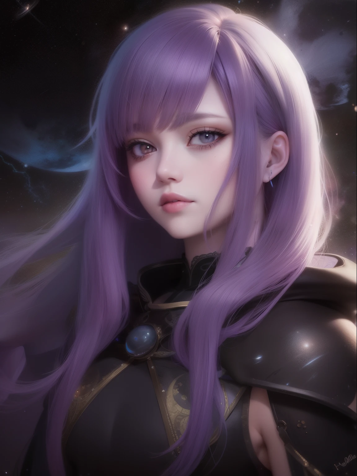 Purple woman with purple hair and tattoos in a black outfit, anime fantasy illustration, anime fantasy artwork, fantasy art style, Anime girl with cosmic hair, beautiful celestial mage, lunar goddess, artgerm. anime illustration, fantasy style art, beautiful illustration, moon goddess, extremely detailed artgerm, Fantasy Fiction Illustration, 8k high quality detailed art