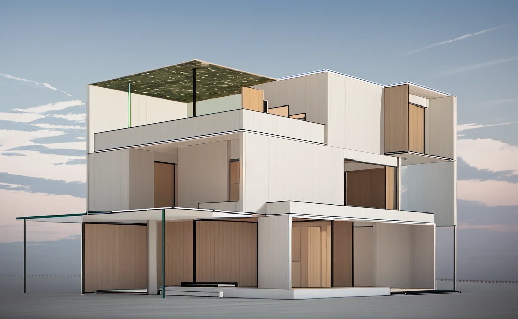 a rendering of a three story building with a roof and a porch, detail render, sketch - up, concept house, detailed rendering, conceptual rendering, 3 / 4 view, 3/4 view, architecture render, conceptual, architectural concept, modular detailed, 3 - d render, 3d rendering, 3 d rendering, architectural render, concept drawing, front-view