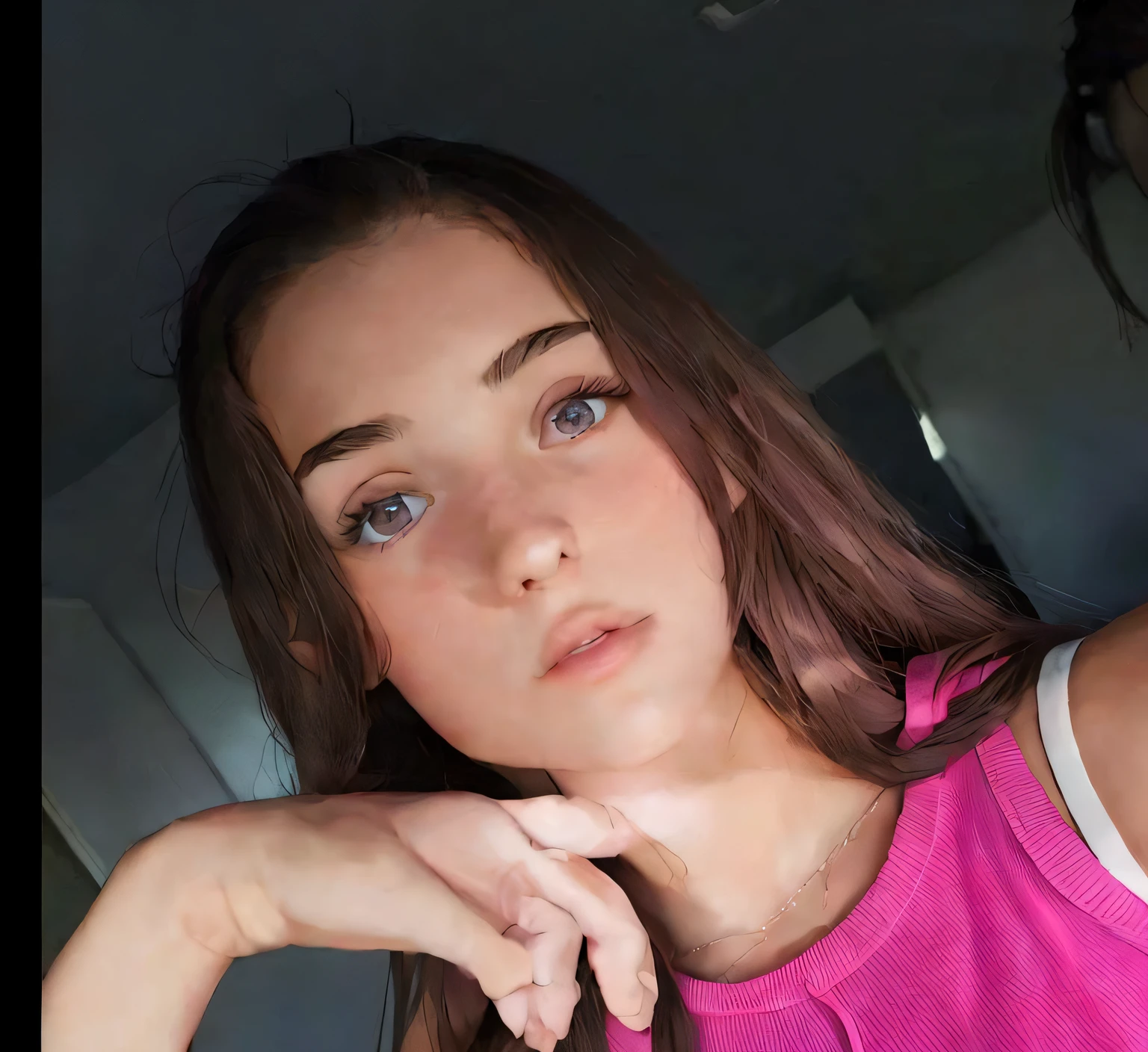 arafed woman in a pink tank top posing for a picture, 18 years old, 1 8 yo, ayahausca, violet myers, 19-year-old girl, 8k selfie photograph, portrait sophie mudd, kaitlyn michelle siragusa, 1 6 old, kailee mandel, profile image, around 1 9 years old