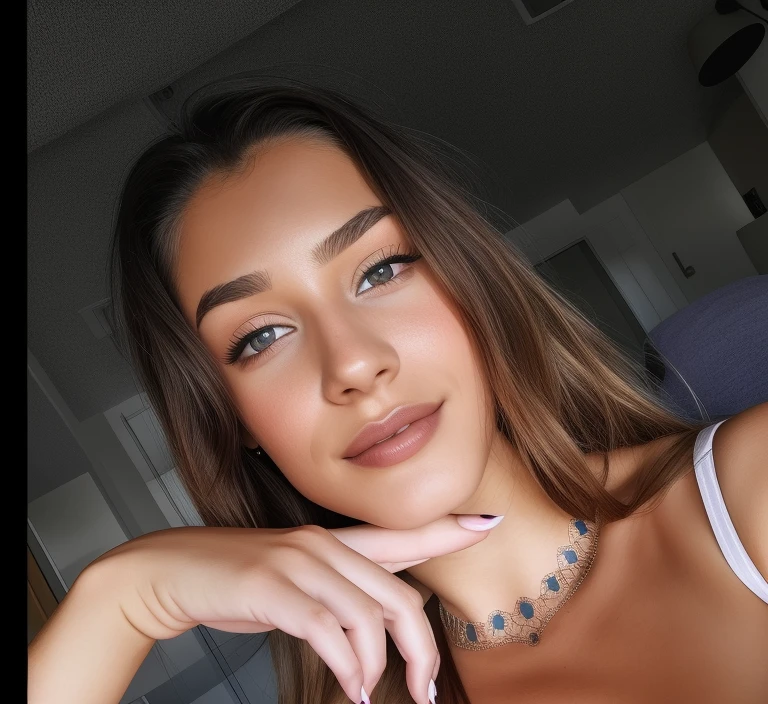 arafed woman in a pink tank top posing for a picture, 18 years old, 1 8 yo, ayahausca, violet myers, 19-year-old girl, 8k selfie photograph, portrait sophie mudd, kaitlyn michelle siragusa, 1 6 years old, kailee mandel, profile image, around 1 9 years old