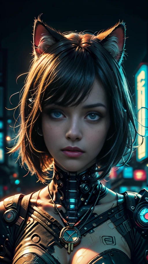 Beautiful photo of Reika Shimohira as a (Cyberpunk Nekomata catgirl), slender body, cat ears, cat tail, science fiction, cyberpunk city in the background, Gantz, Cyberpunk 2077, Ultra realistic photo, masterpiece, best quality, CG, wallpaper, HDR, high quality, high-definition, extremely detailed, {beautiful detailed face}, {beautiful detailed eyes}, (detailed light){{intricate detail}}, {highres}, ((detailed face)), neon light, chiaroscuro, key visual, intricate detail, highly detailed, breathtaking, vibrant, cinematic lighting, 18+, Nsfw