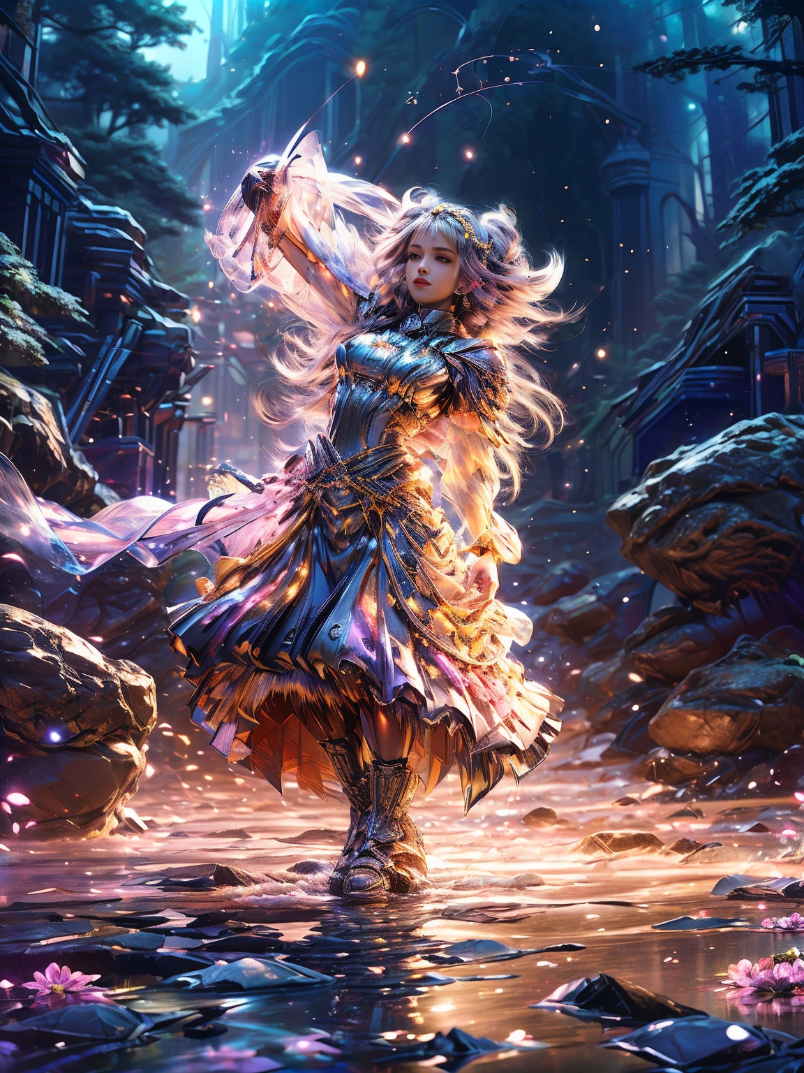 In einer fantastischen, The surreal world unfolds a scene of breathtaking beauty. Glowing trees with iridescent leaves stretch towards the sky, while floating islands with cascading waterfalls float in the air. Glittering fireflies dance around floating flowers, blooms in a kaleidoscope of colors.

The sky is a mix of vibrant pastels, von zartem Rosa bis tiefem Lila, decorated with shimmering stars, that shine like sparkling gemstones in the twilight. Paths of shimmering mist wind through this surreal realm, while flying fish cross the sky, resembles a lake in the air.

The air is filled with a sweet, beruhigender Duft, and gentle melodies of ethereal instruments fill the room. In dieser fantastischen Welt, The boundaries between dreams and reality are blurring, and the beauty of every corner reveals a magical surprise.