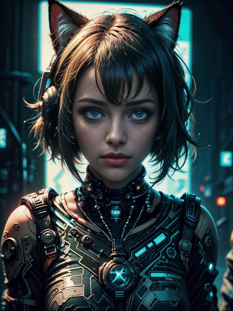 Beautiful photo of Reika Shimohira as a (Cyberpunk Nekomata catgirl), slender body, cat ears, cat tail, (cowboy shot), science fiction, ((futuristic cyberpunk city in the background)), Gantz, Cyberpunk 2077, Ultra realistic photo, masterpiece, best quality, CG, wallpaper, HDR, high quality, high-definition, extremely detailed, {beautiful detailed face}, {beautiful detailed eyes}, (detailed light){{intricate detail}}, {highres}, ((detailed face)), neon light, chiaroscuro, key visual, intricate detail, highly detailed, breathtaking, vibrant, cinematic lighting, 18+, Nsfw