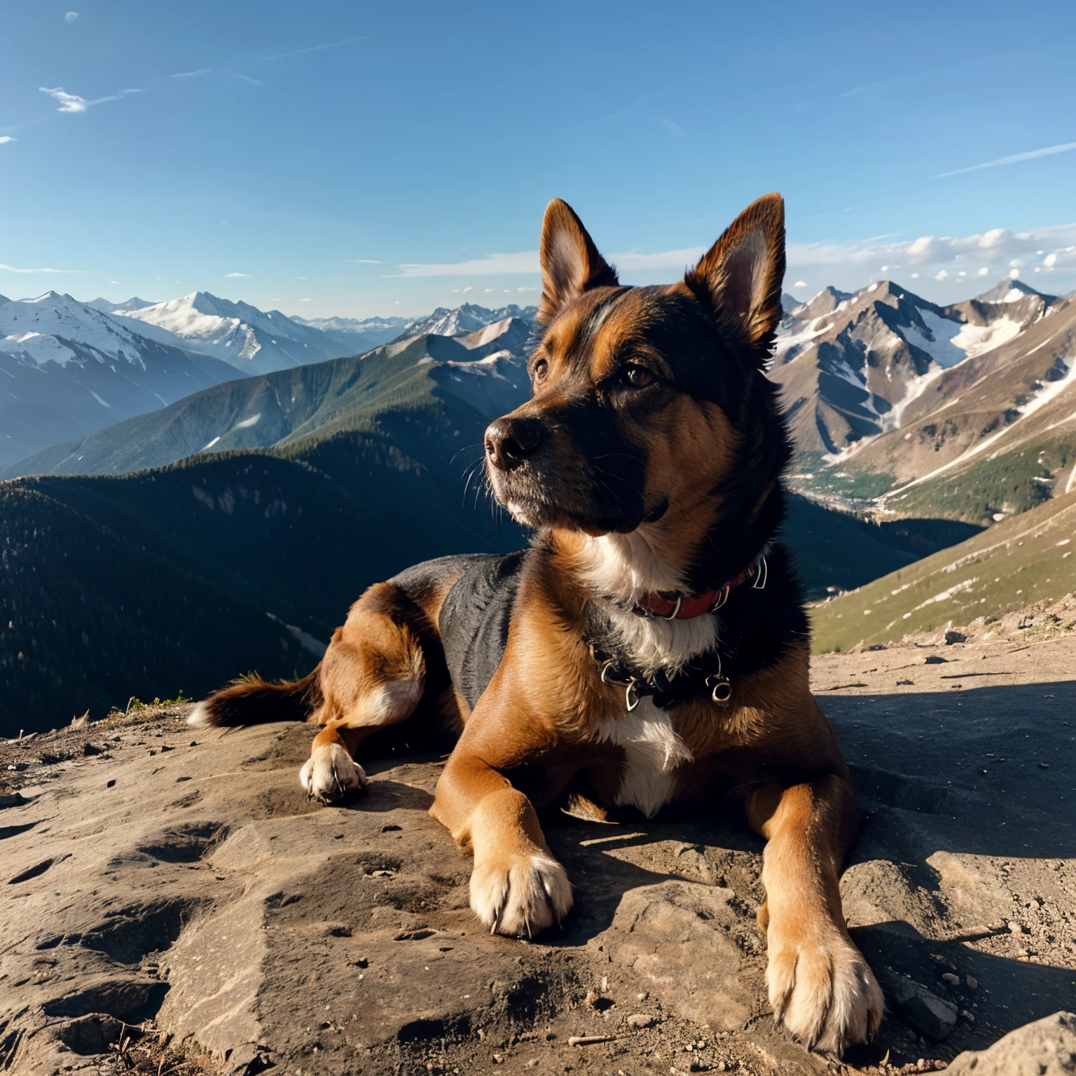 There is a dog that is laying down on a rock - SeaArt AI
