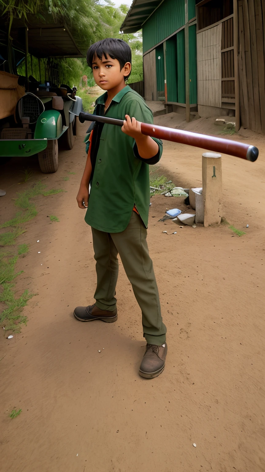 arafed man holding a baseball bat on a green field, very very low quality picture, very accurate photo, in foreground boy with shotgun, standing in township street, wielding a keris sword, man is carrying a rifle, man holding spear, holding a giant weapon, holding a giant sword, shot on iphone 1 ro max, holding a giant flail