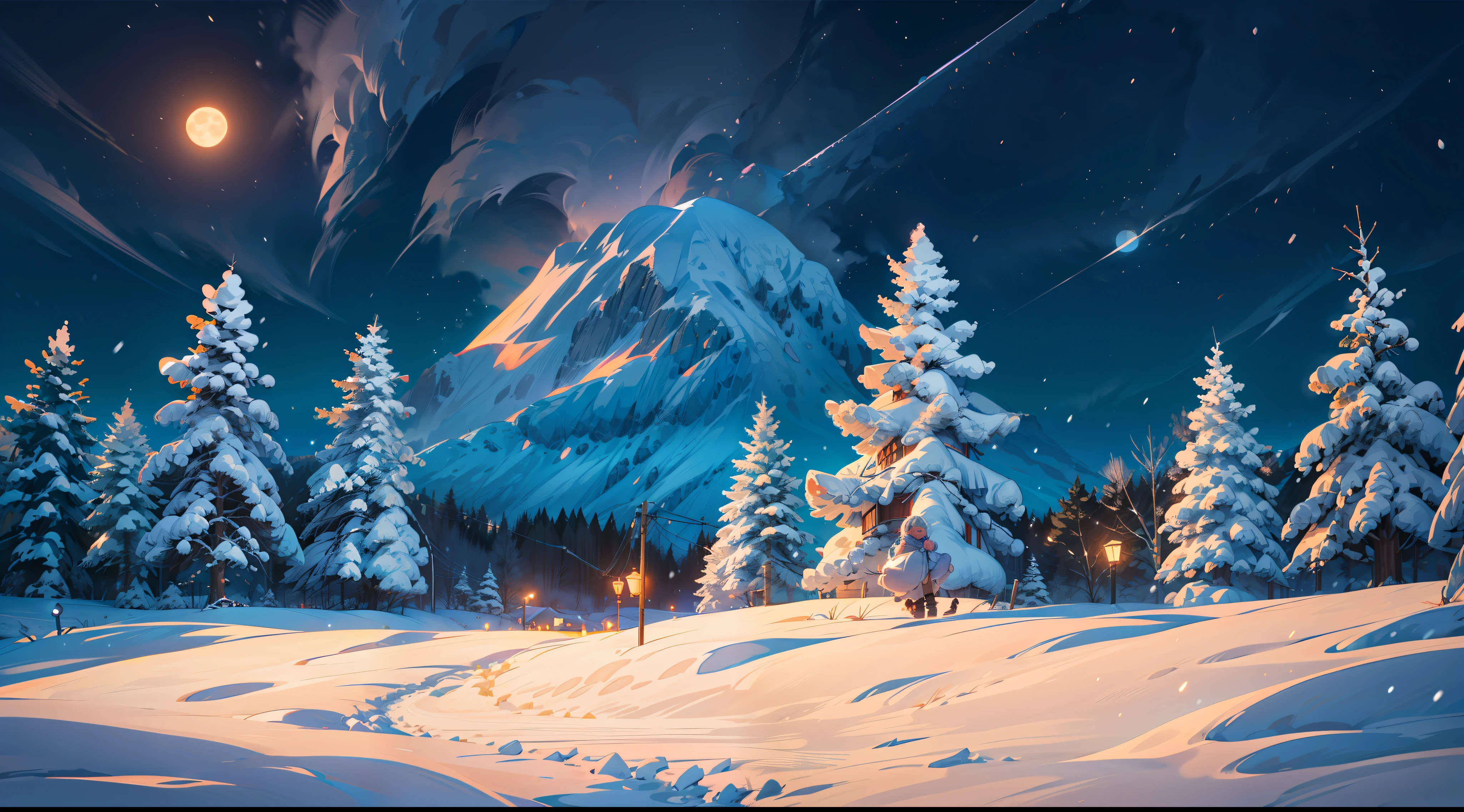 Vista noturna nevada, arte de fundo, noite de inverno, Arte conceitual de inverno, neve ao luar, Arte digital altamente detalhada em 4k, noite nevada, fantasia de cena de inverno, Arte digital detalhada em 4k, Arte bonita UHD 4K, belas obras de arte digitais, luar nevando, 4K HD papel de parede ilustrativo, 3 0, 4 k hd wallpaper illustration