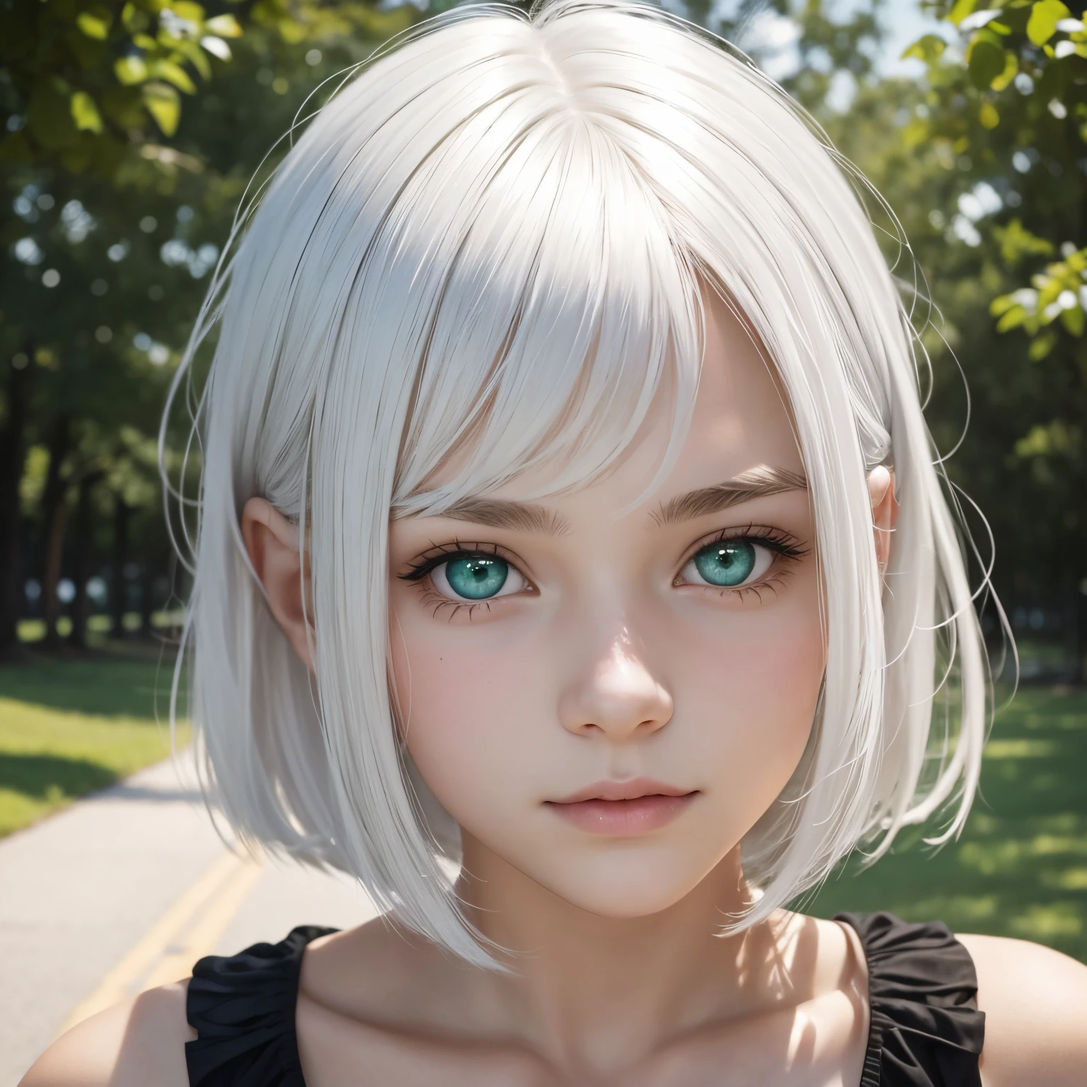 Young girl, , white hair, Green eyes