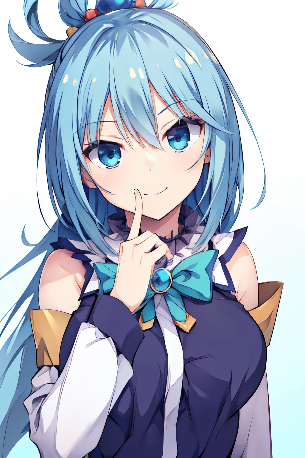 aqua \(Konosuba\),evil smile,Put your hand to your mouth,White background,Top image quality,masutepiece,Best Quality