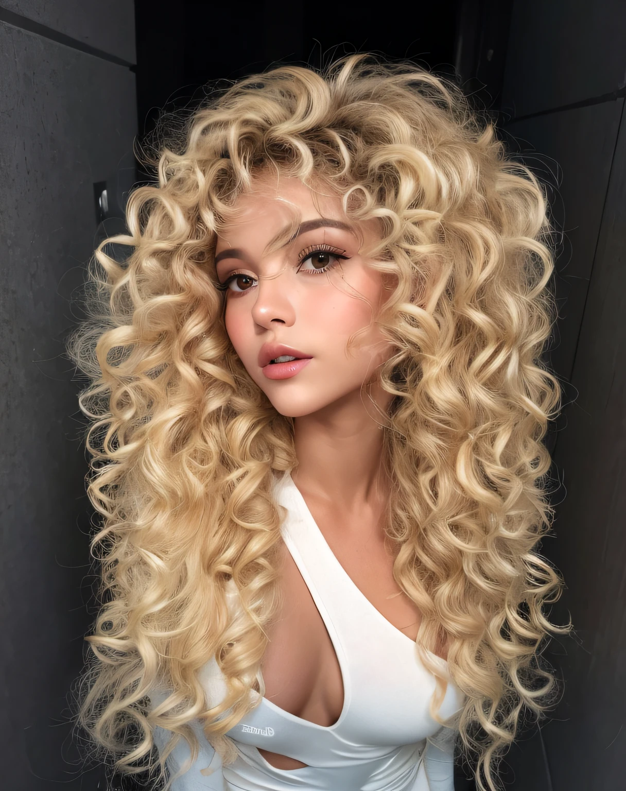 um close up de uma mulher com cabelos loiros e um top branco, cabelos loiros cacheados | d & d, cabelos loiros cacheados, longos cabelos loiros e cacheados, loiro encaracolado, cabelos loiros muito cacheados, cabelos loiros cacheados, cabelos loiros cacheados, longos cabelos loiros cacheados e fofos, longos cachos de broca loira, cabelos loiros cacheados, longos cabelos loiros cacheados, longos cabelos loiros claros cacheados, ultrahd, 8k