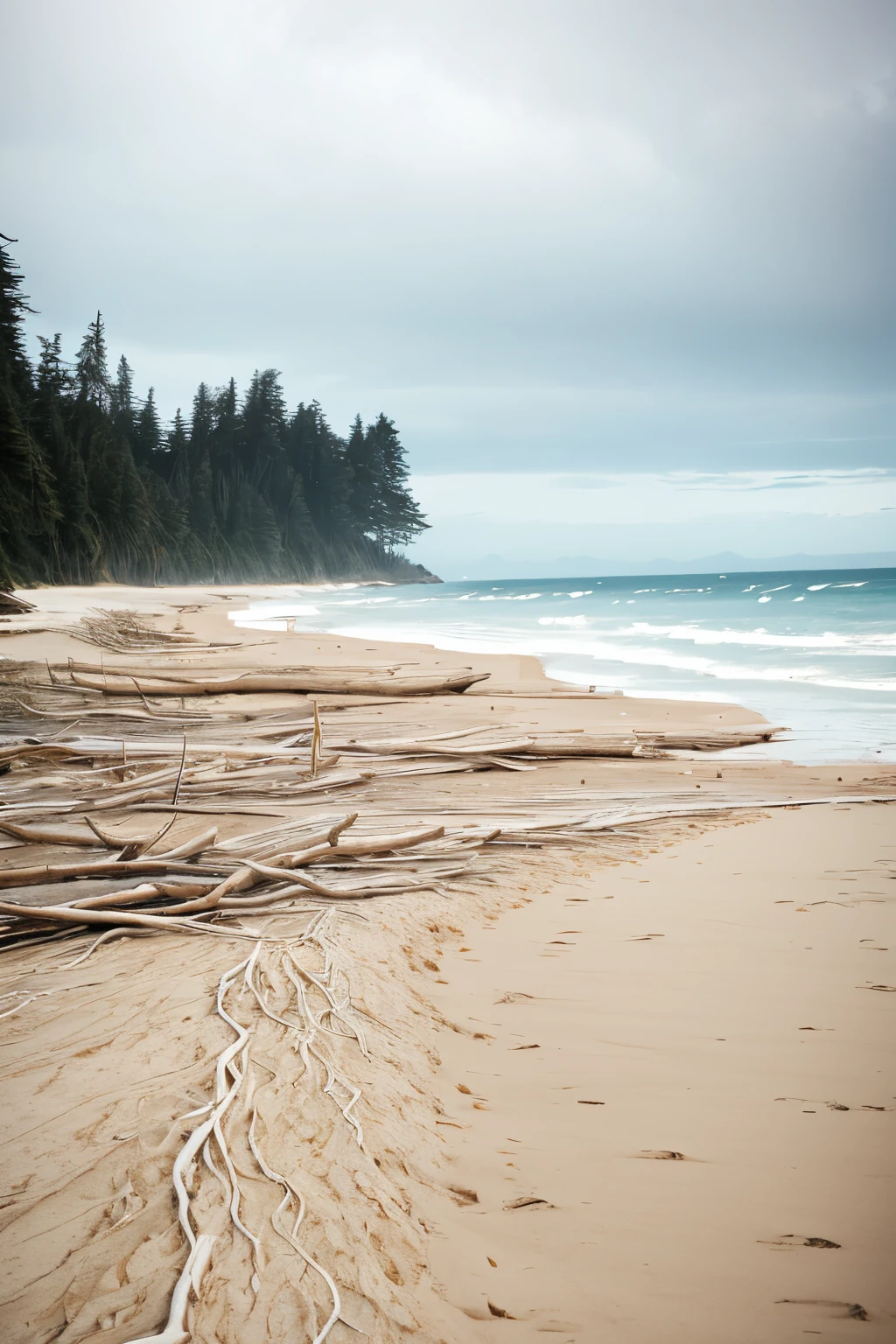 trees that have been washed up on the beach by the ocean, a picture by Richard Gruelle, flickr, land art, unfinished roots of white sand, incredibly beautiful, beach trees in the background, breath taking, breath taking beautiful, driftwood, enigmatic natural beauty, beautiful and ominous, gnarly trees, stunning photograph, old trees, surreal!!!, unbelievably beautiful