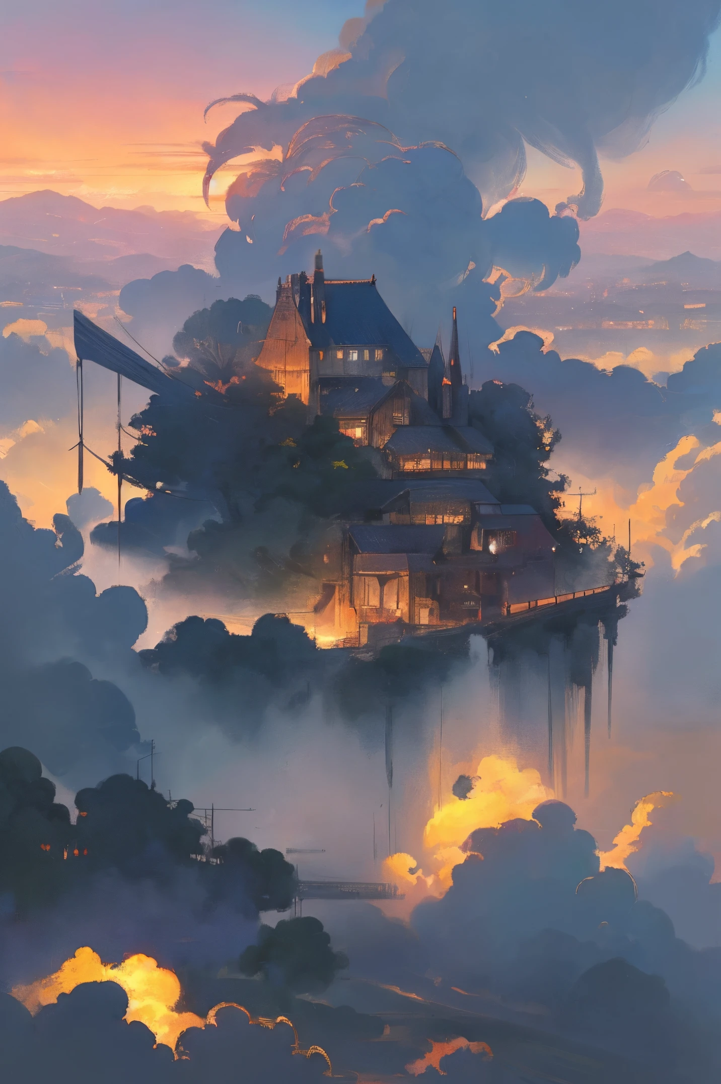 A highly detailed anime illustration,
landscape,
vintage, dreamy,  drawing, trending on artstation, UHD, (((by Quentin de Warren))):1.8, atmosphere, luminosity