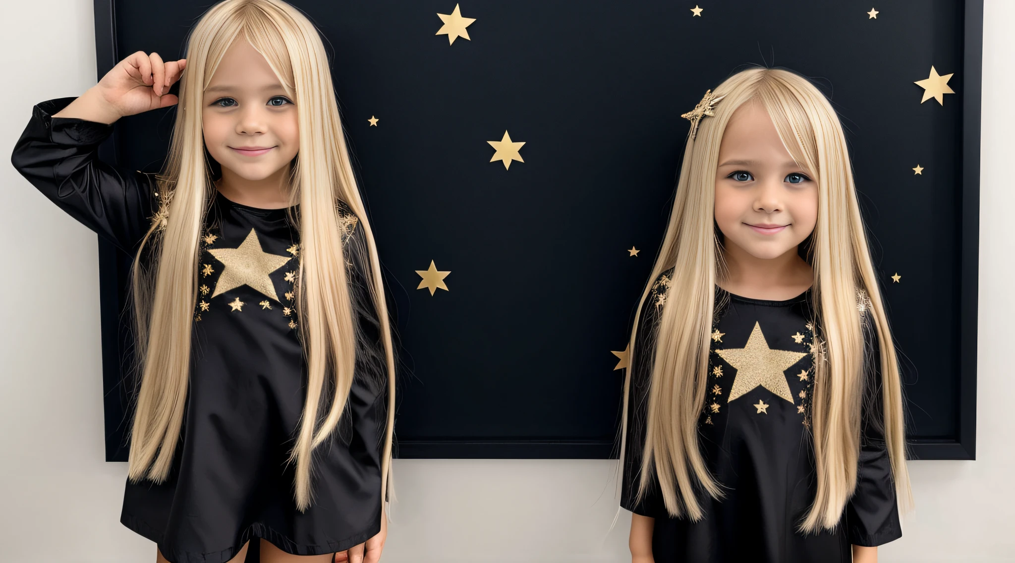 loss of a BLONDE CHILD with long hair, ROUPA PRETA COM ESTRELAS