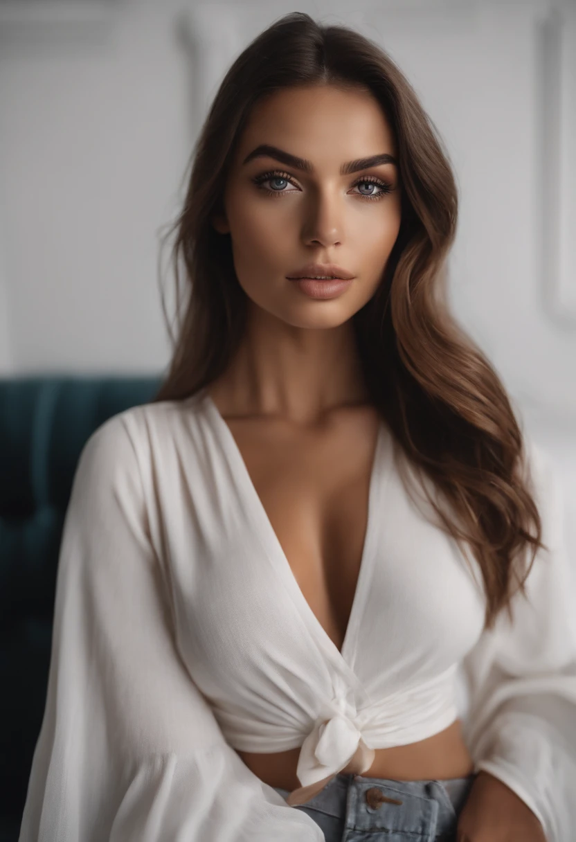 Femme arafed avec des vêtements noirs,  aux yeux bruns, Portrait Sophie Mudd, cheveux bruns et grands yeux, Selfie d’une jeune femme, Yeux de chambre, Violet Myers, sans maquillage, maquillage naturel, Regarder directement la caméra, Visage avec Artgram, Maquillage subtil, Superbe photo du corps entier, dans la chambre, clivage