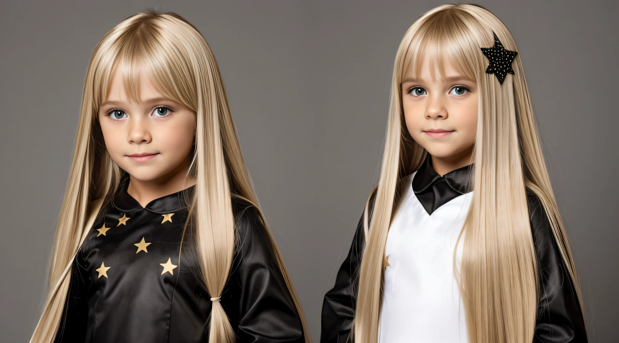 loss of a BLONDE CHILD with long hair, ROUPA PRETA COM ESTRELAS