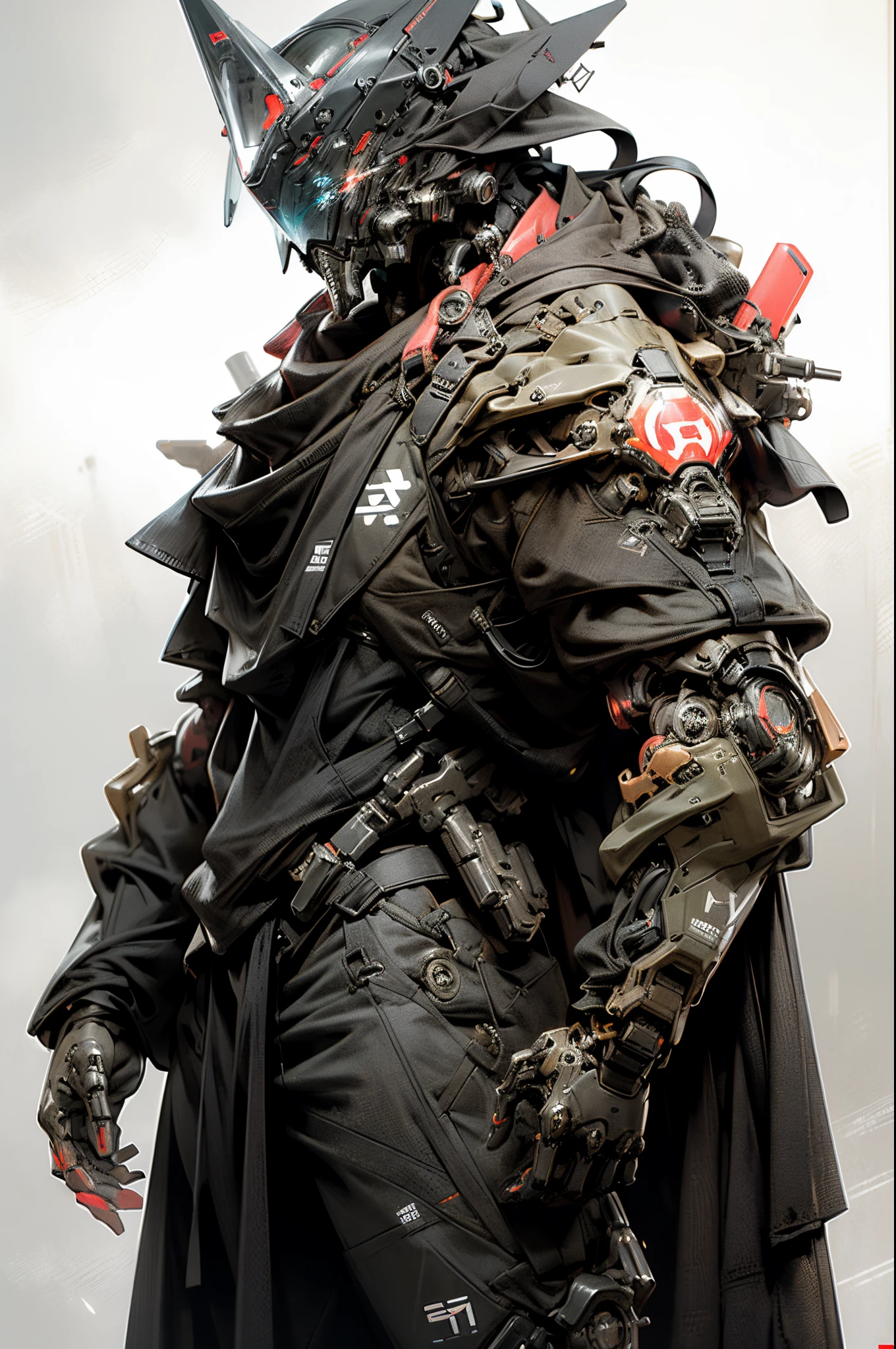 realistic black and red cybernetic  man wearing biohazard black and red gas mask, futuristic gas mask, mecha helmet, biohazard logo, tactical techwear, humanoid nano suit, neat and nice character design, vibrant color palette, dramatic lighting, highly detailed fur and eyes, 3D rendered illustration, high-res masterpiece:1.2, sci-fi concept art