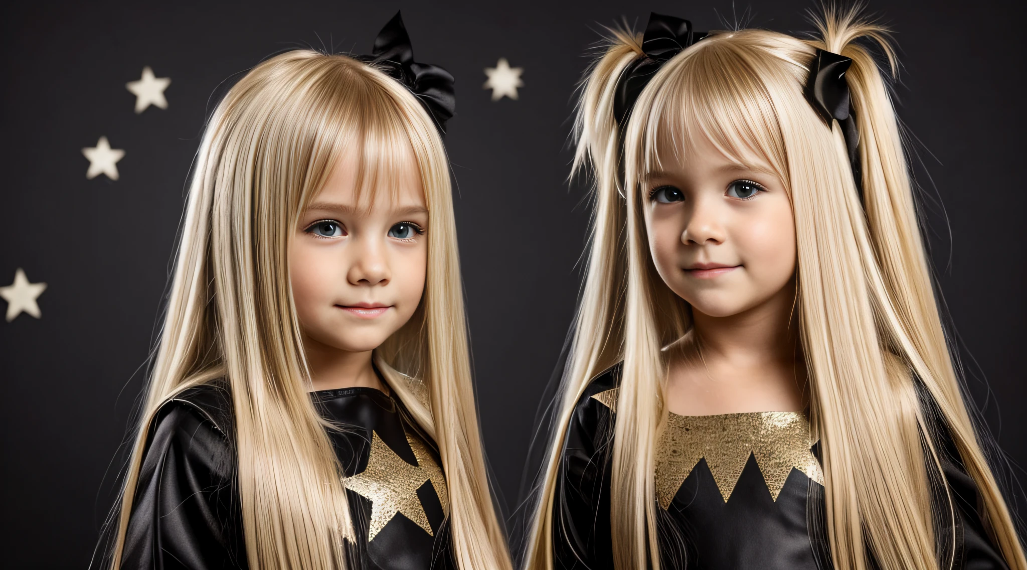 loss of a BLONDE CHILD with long hair, ROUPA PRETA COM ESTRELAS