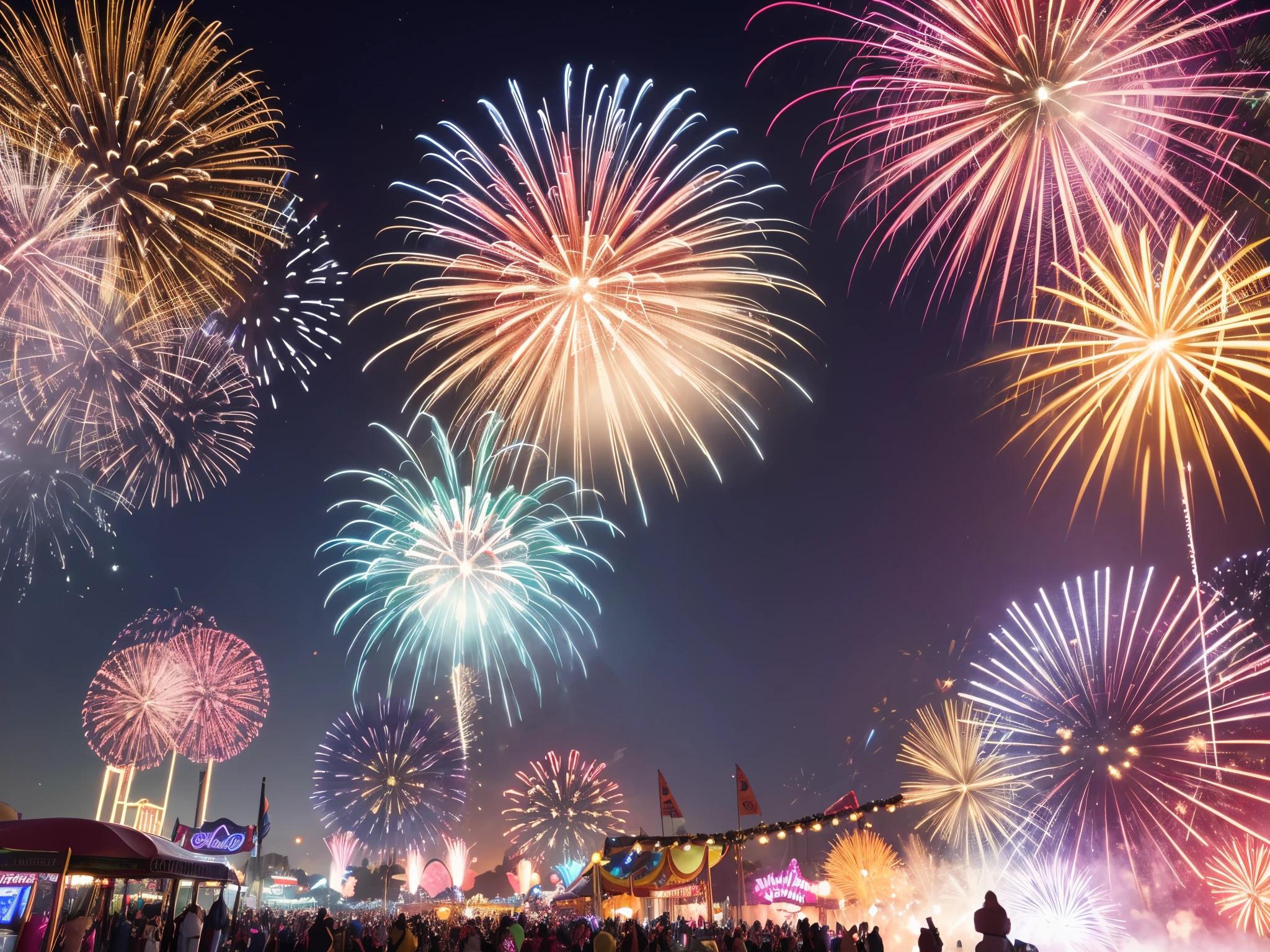 Imagine a lively carnival where rides and attractions are adorned with 4th of July themes, and fractal fireworks burst overhead, creating a dynamic atmosphere of celebration. enormous tits