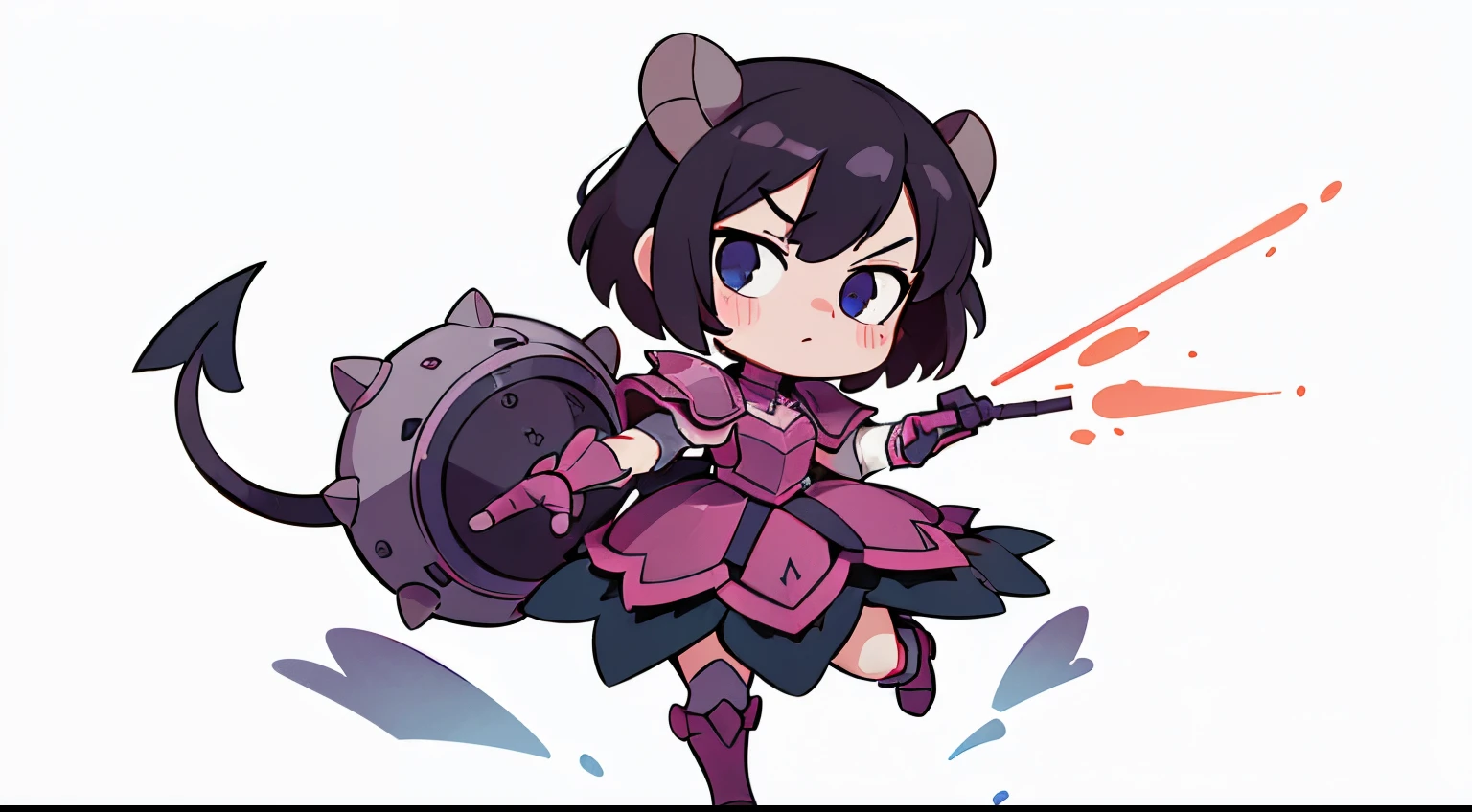 BJ_niedlich_demon,1girls,nur,flush,rote_Augen,haltend,geschlossen_Mund,stehend,voll_full-body,schwarzes_Haar,Chibi (Disambiguation,armour,White_Hintergrund,geballt_Hand,demon_Musume, Filmische Beleuchtung,Starker Kontrast,HOHER DETAILLIERUNGSGRAD,best quality,Meisterwerk,white background,