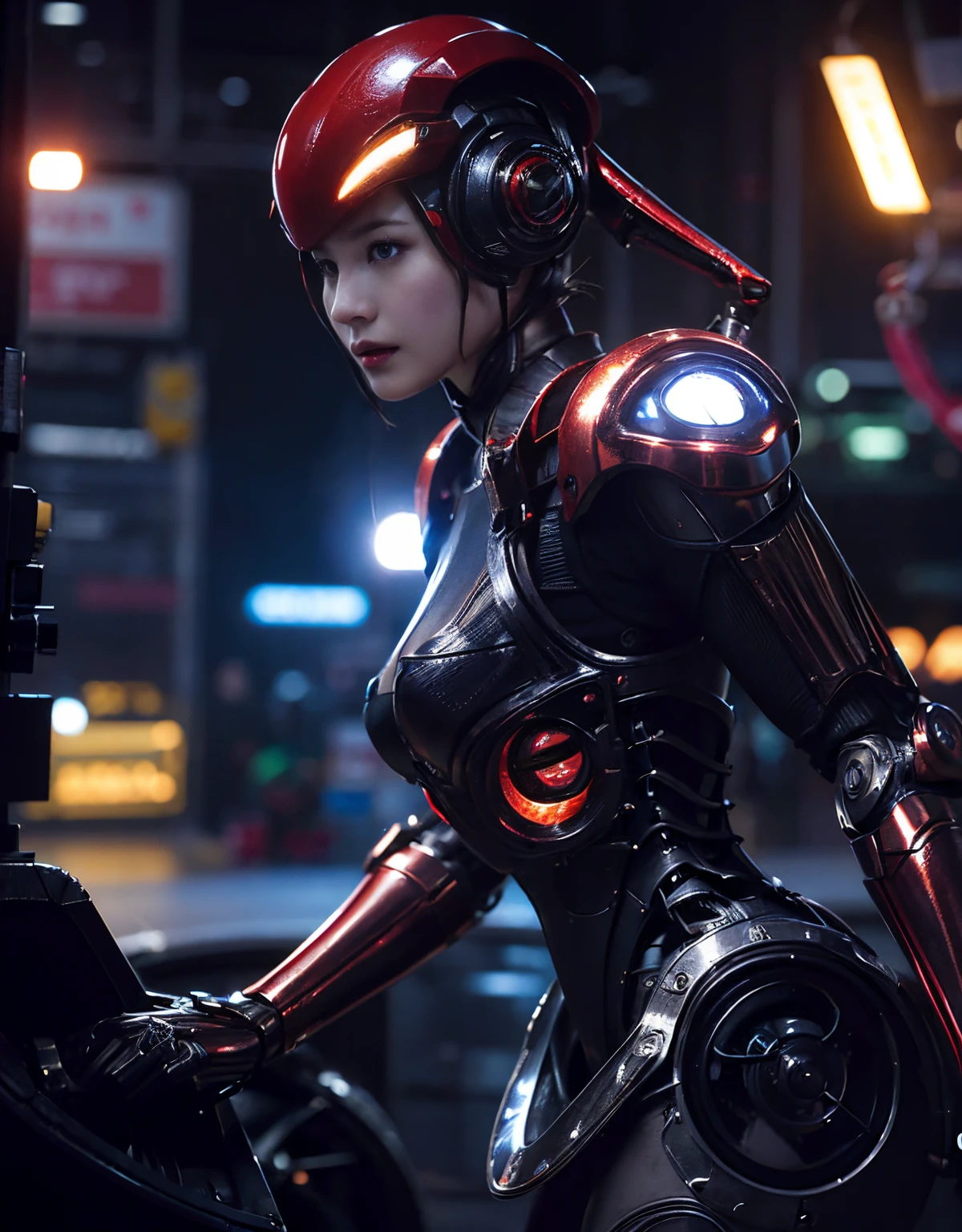 (1 mechanical girl and 1 alien)、(Mystical expression)、top-quality、masterpiece、超A high resolution、(Photorealsitic:1.4)、Raw photo、1人、glowy skin、(((1 Mechanical Girl)))、(Red Metal Bodysuit)、(Natural alien background to fight aliens)、(Small LED)、((super realistic details))、vertical giant monster background),globalillumination、Shadow、octan render、8K、ultrasharp、Robot background、Colossal tits、Raw skin exposed in the cleavage、red metal、Details of complex ornaments、Japan details、highly intricate detail、Realistic light、(Mystical expression),CG Society Trenlow Eyes、Eyes shining towards the camera、Mechanical marginal blood vessels connected to neon detail tubes)、(Wires and cables connecting to the head)、Small LED、,Mechanical thighs、Toostock、(Hands are also made of machines)、机器人、future alien、Please wear a mechanical helmet、