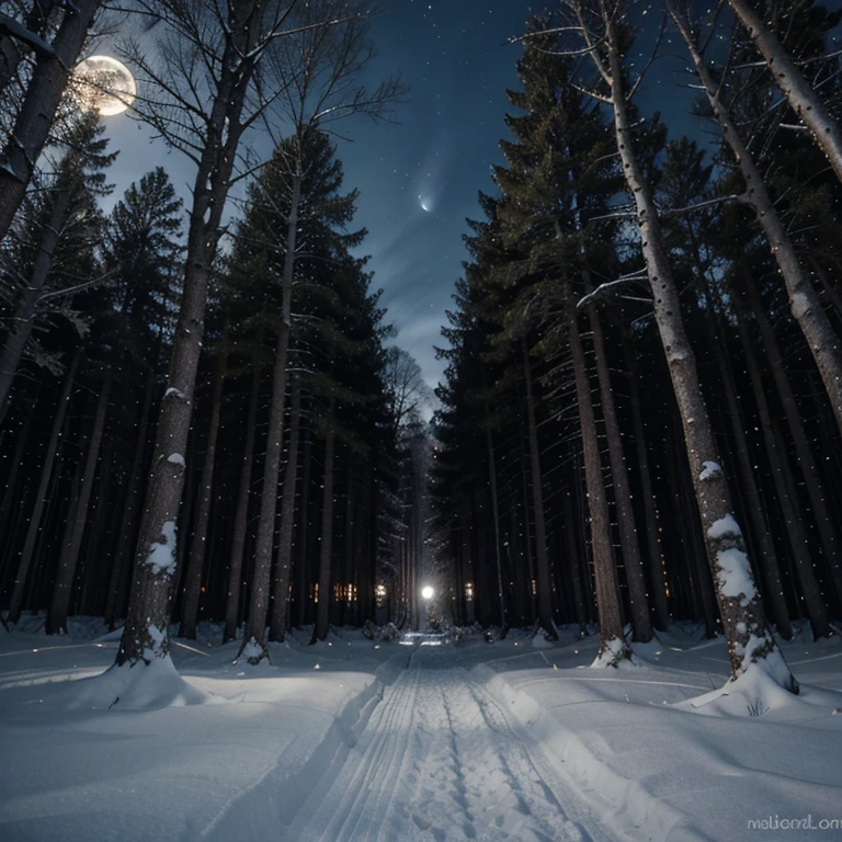 Moonlight in the winter forest for the calendar