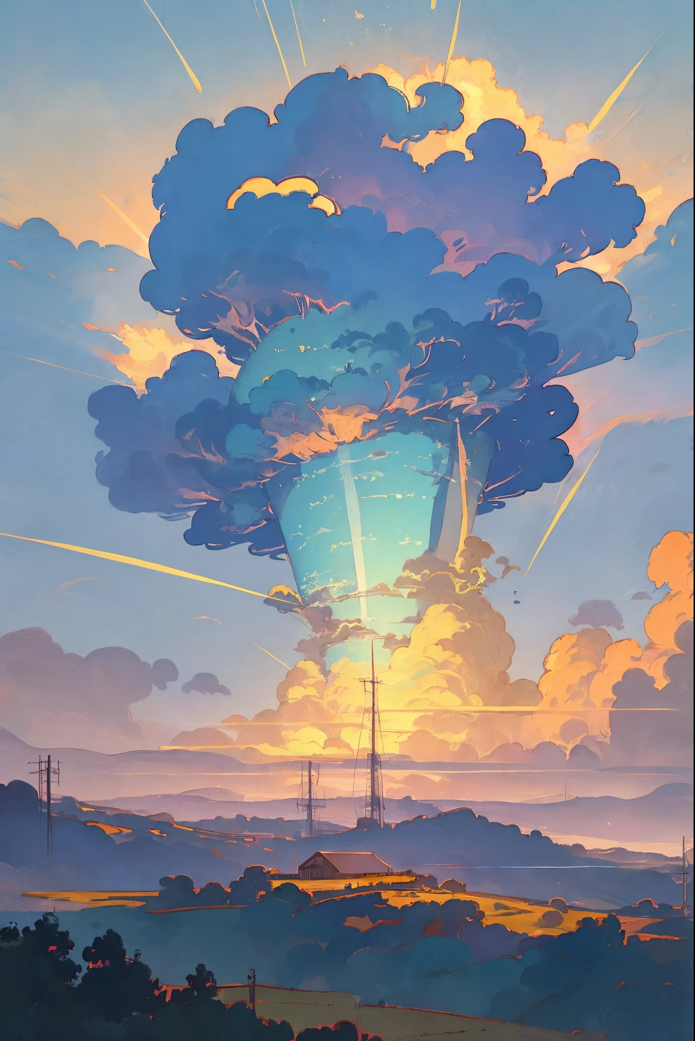 A highly detailed anime illustration,
landscape,
vintage, dreamy,  drawing, trending on artstation, UHD, (((by Quentin de Warren))):1.8, atmosphere, luminosity
