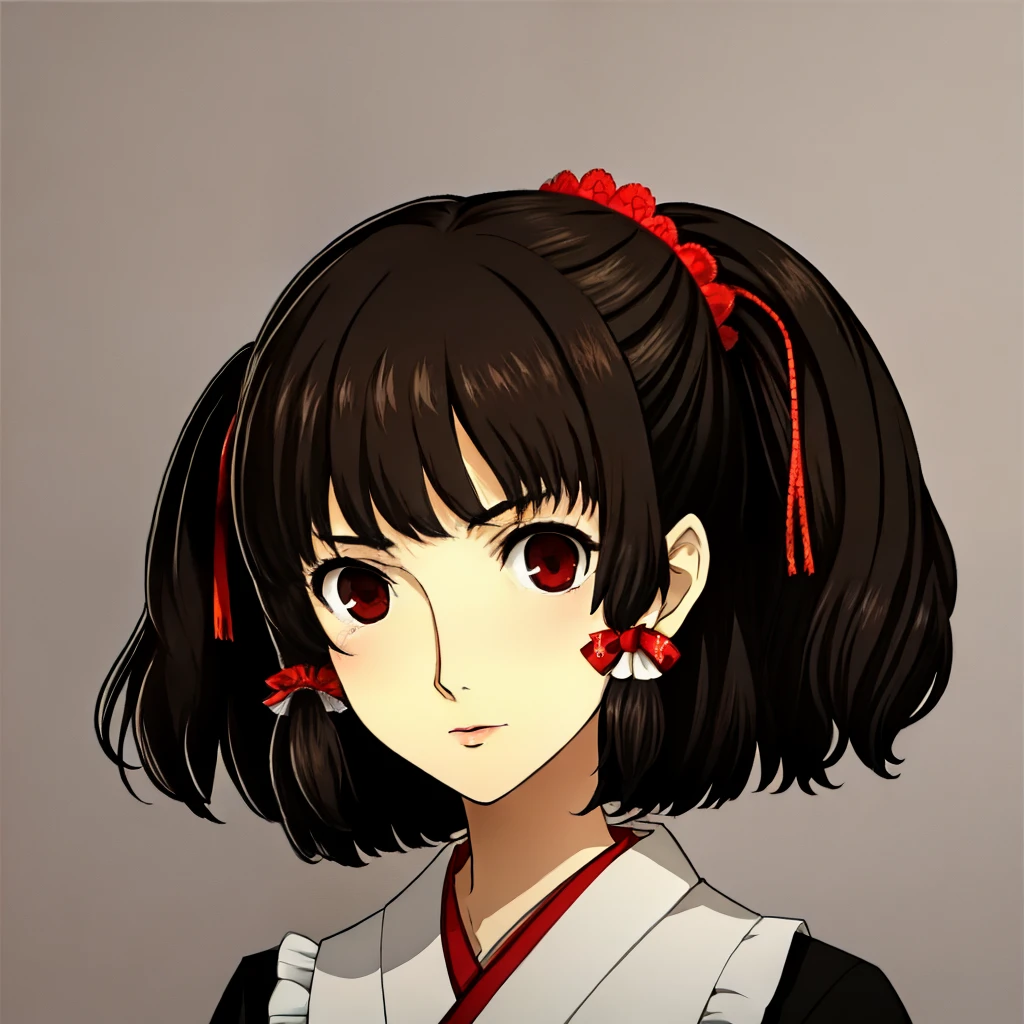 masterpiece, best quality,Hakurei Reimu, miko dress, black.eyes, brown hair,  background, portrait,