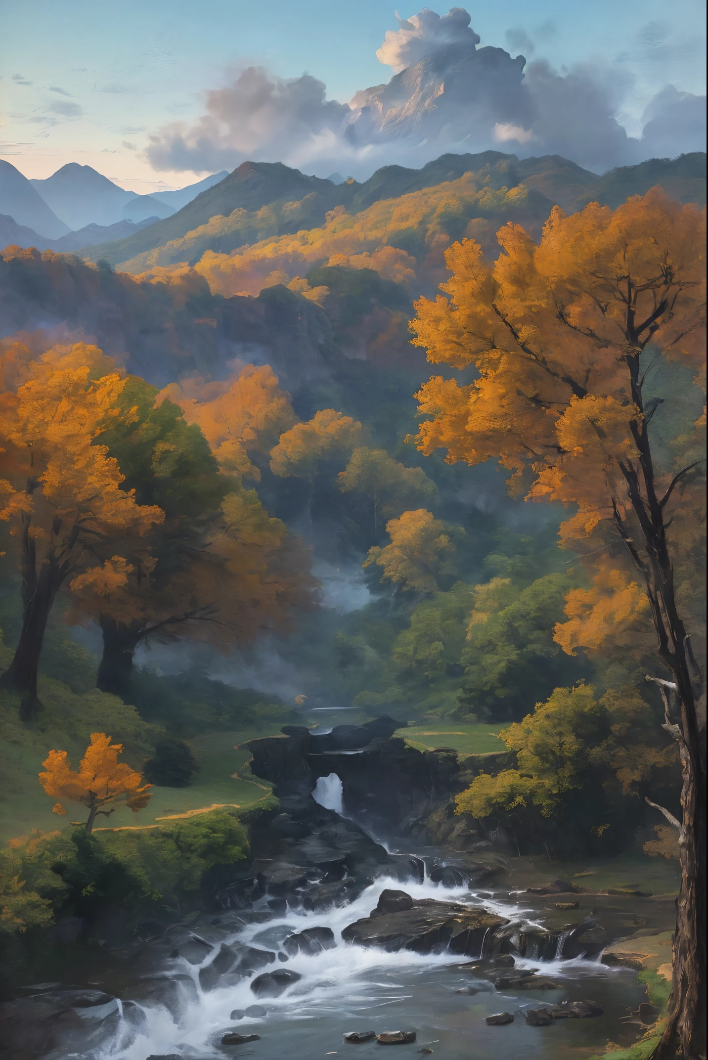 A highly detailed anime illustration,
landscape,
vintage, dreamy,  drawing, trending on artstation, UHD, (((by Quentin de Warren))):1.8, atmosphere, luminosity