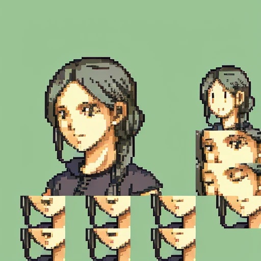 solo focus, quarterbody, frames, saturated sprite, 1girl, black hair, braided hair, long bangs, mage, evil