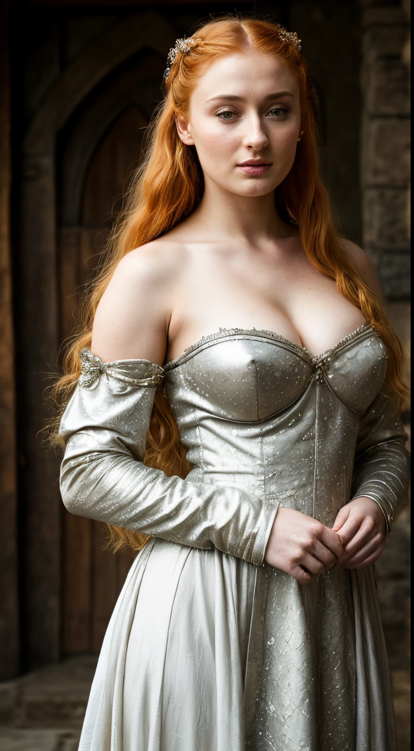 (Photograph of Sansa satark) (random , full body photograph) (insanely detailed skin texture, hyper photorealistic texture, detailed features, depth of field), Extremely gorgeous lady, PLAYED BY sophie turner , Queen, she is a mature woman now, milf, sexy mediaeval battle dress, gladiator woman, body, 40 years old Woman, body revealing costumes, perky breast, big natural breast, erotic costumes, lusty physique, seductive figure can capture every people's attention, Game of thrones costumes, revealing captivating figure, Mediaeval costumes, revealing clothes, A tomboy, she would rather fence than dance, warrior queen , game of thrones screen caps, Game of Thrones Series, (pele altamente detalhada: 1.2),