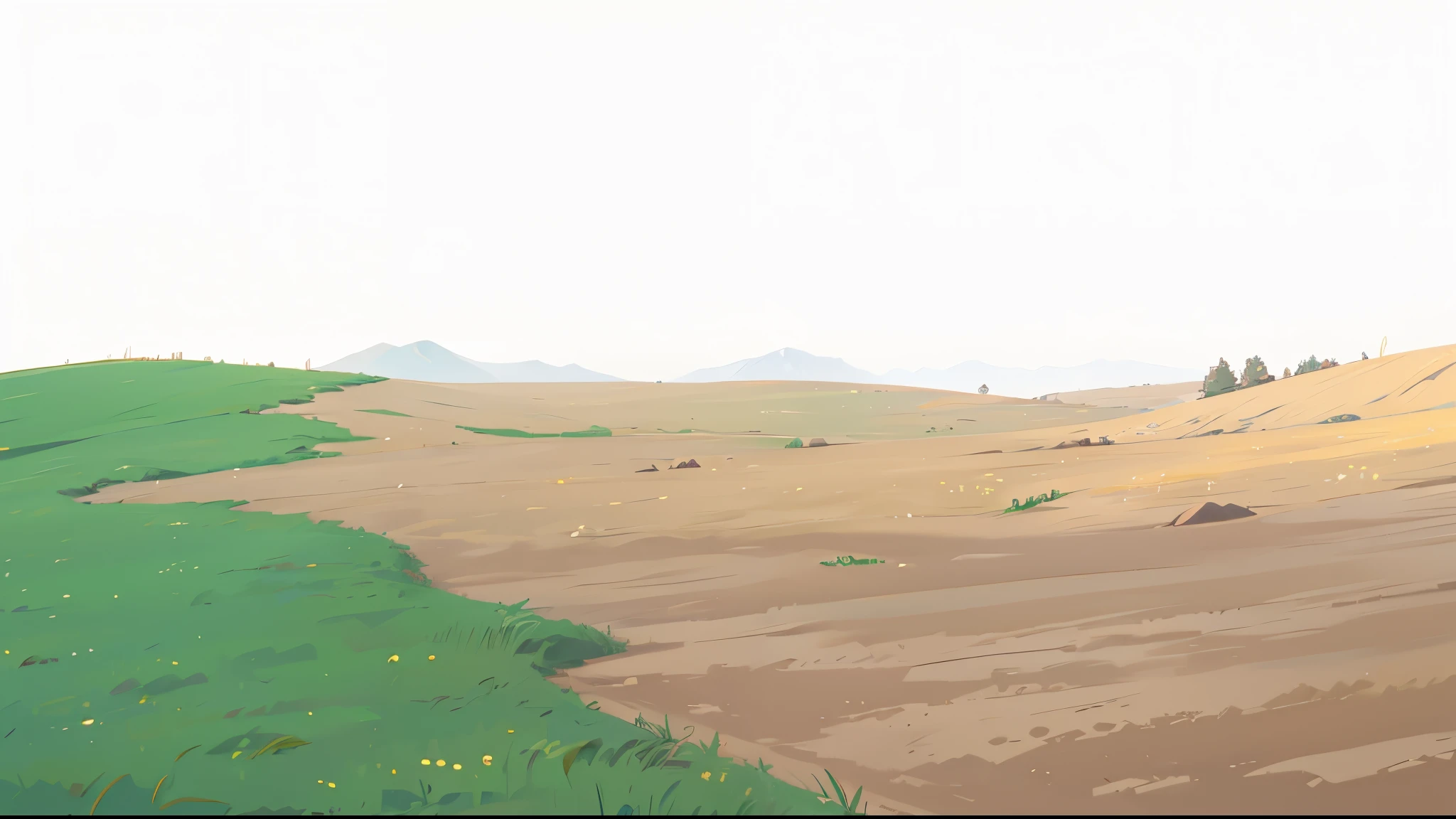 grassy ground, super wide field, dirt ground, grass,