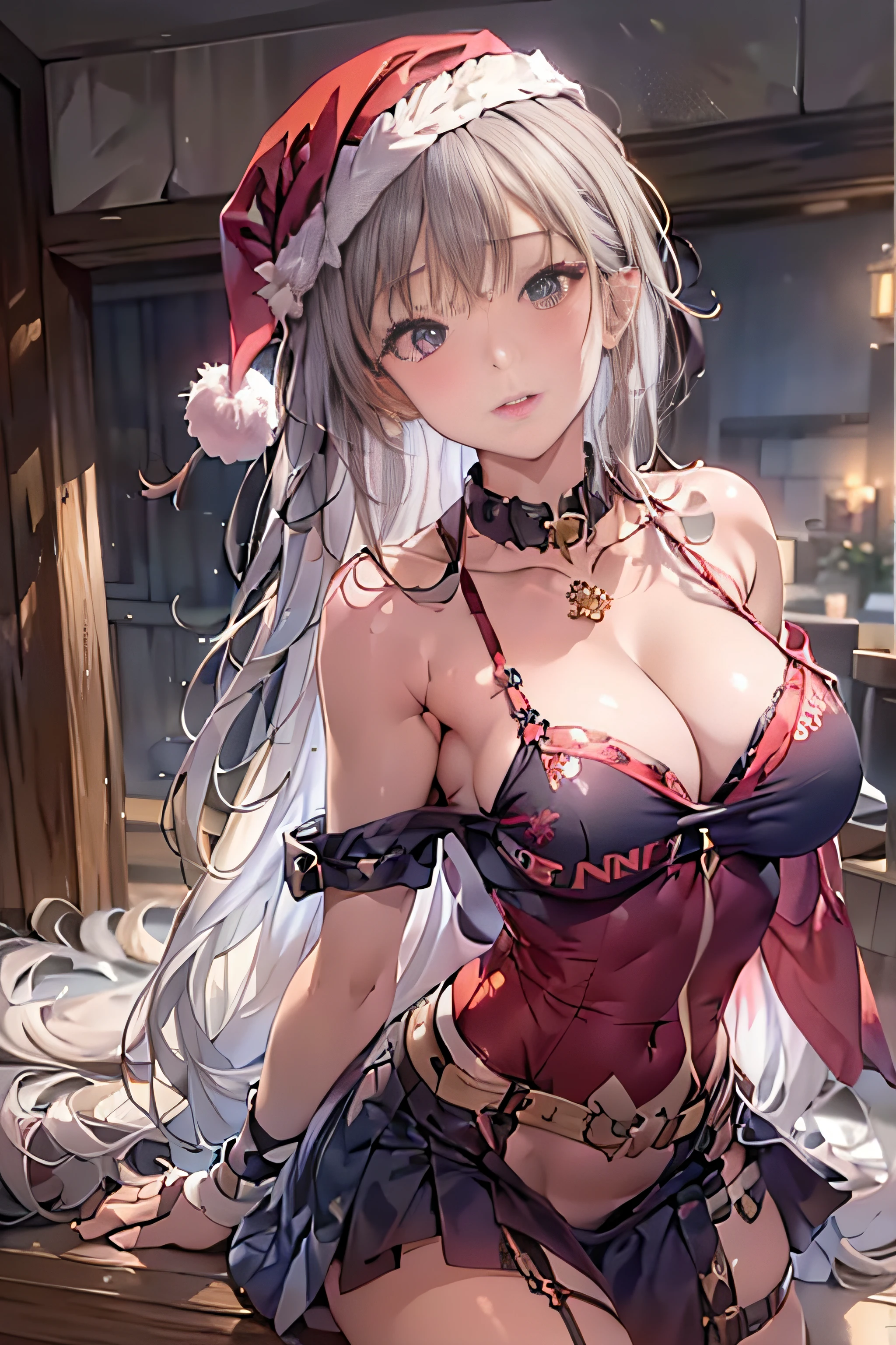(top-quality,8K picture quality,masterpiece:1.3),(A 23-year-old woman wears a Santa suit and fights against enemies..),(Belly Dance Costumes,a choker,sexy panty,long boots:1.2),red rope stretching towards the camera:1.2,(Shorthair:1.1),(Luxurious interior,Christmas Decorations:1.2),(ssmile:1.2), Looking at the camera,View from below:1.4, (Small butt:1.2), (pubick hair:1.1),(full body Esbian:1.5), (Full body shot:1.5),(Standard Body:1.5), (Bold pose with open legs,dynamicposes:1.4),(Underwear with nipples showing through:1.1),Bondage Fashion,BDSM,Slender Abs:1.2,highly detailedskin:1.2,(((Young gravure idols, Young skinny gravure idol, sophisticated gravure idol)))