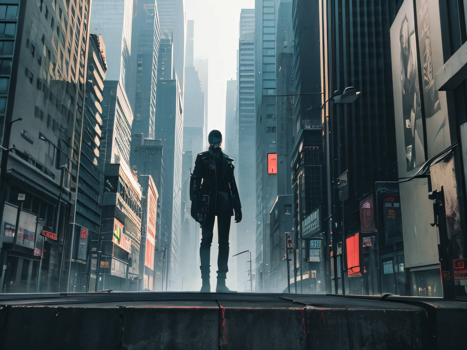 Cinematography photography of 10 years boy on his back, the boy watches an apocalyptic city, Neon dark dramatic illustration, SONY EOS DSLR camera --auto --s2