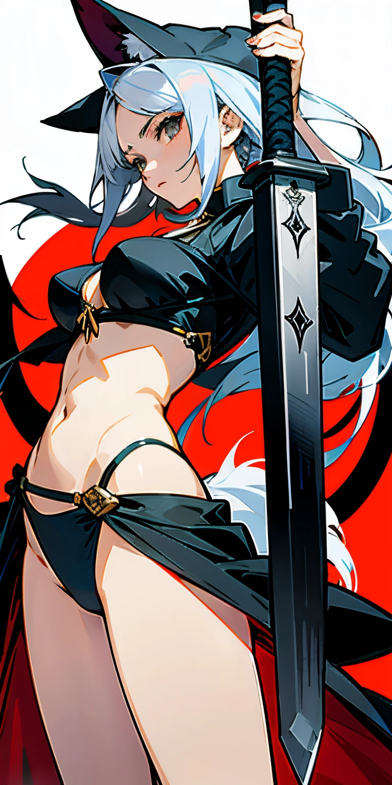 Q version of the wolf，swordswoman，Imagen IP，Estilo nacional, bikini