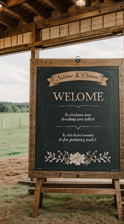 Give rustic charm a pedestal to shine on with the warm and inviting welcome board, standing proudly on a three-legged base for that perfect countryside wedding touch.