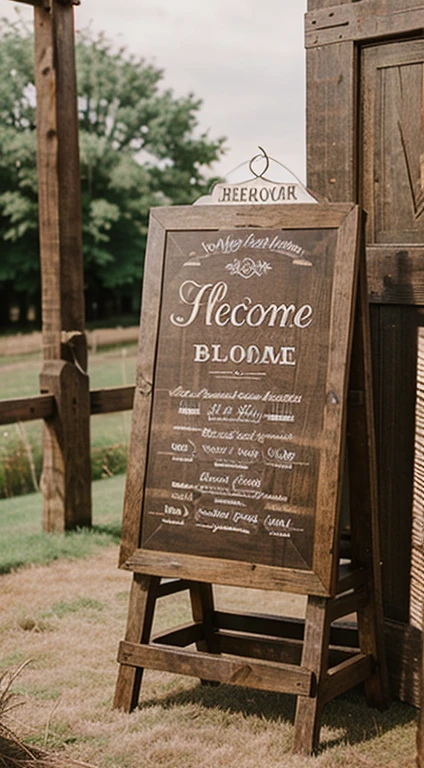 Give rustic charm a pedestal to shine on with the warm and inviting welcome board, standing proudly on a three-legged base for that perfect countryside wedding touch.