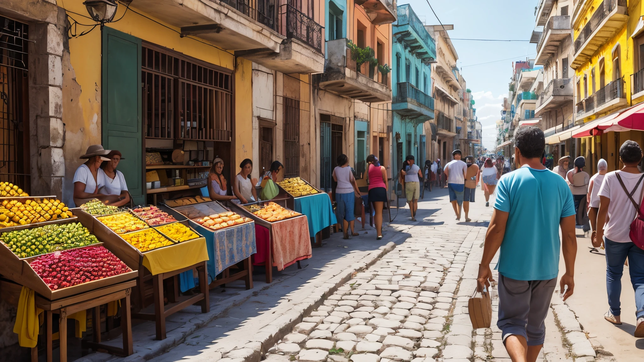 A naked woman crying on her knees in the market