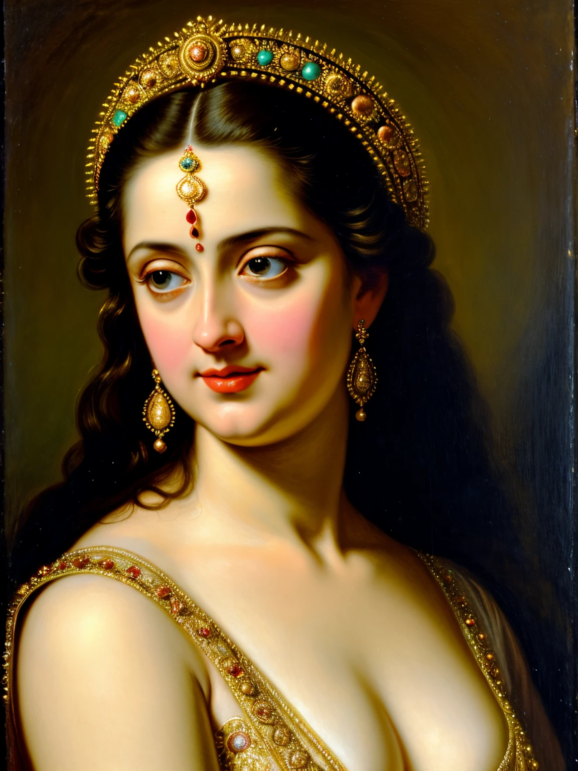 Looks like Anushka Shetty, Masterpiece, Best quality, high clarity eyes, critically flawless,sharp picture, Full portrait, High pixels, perfect face, perfect eyes, beautiful face, perfect hands,perfect fingers, in Peter Paul Rubens style, by Peter Paul Rubens, baroque style, acrylic on canvas, highly detailed, description: "Create a nymph inspired by the tales of Greek or Roman mythology, embodying the essence of a natural element or location, and possessing a unique ability or trait that sets her apart."