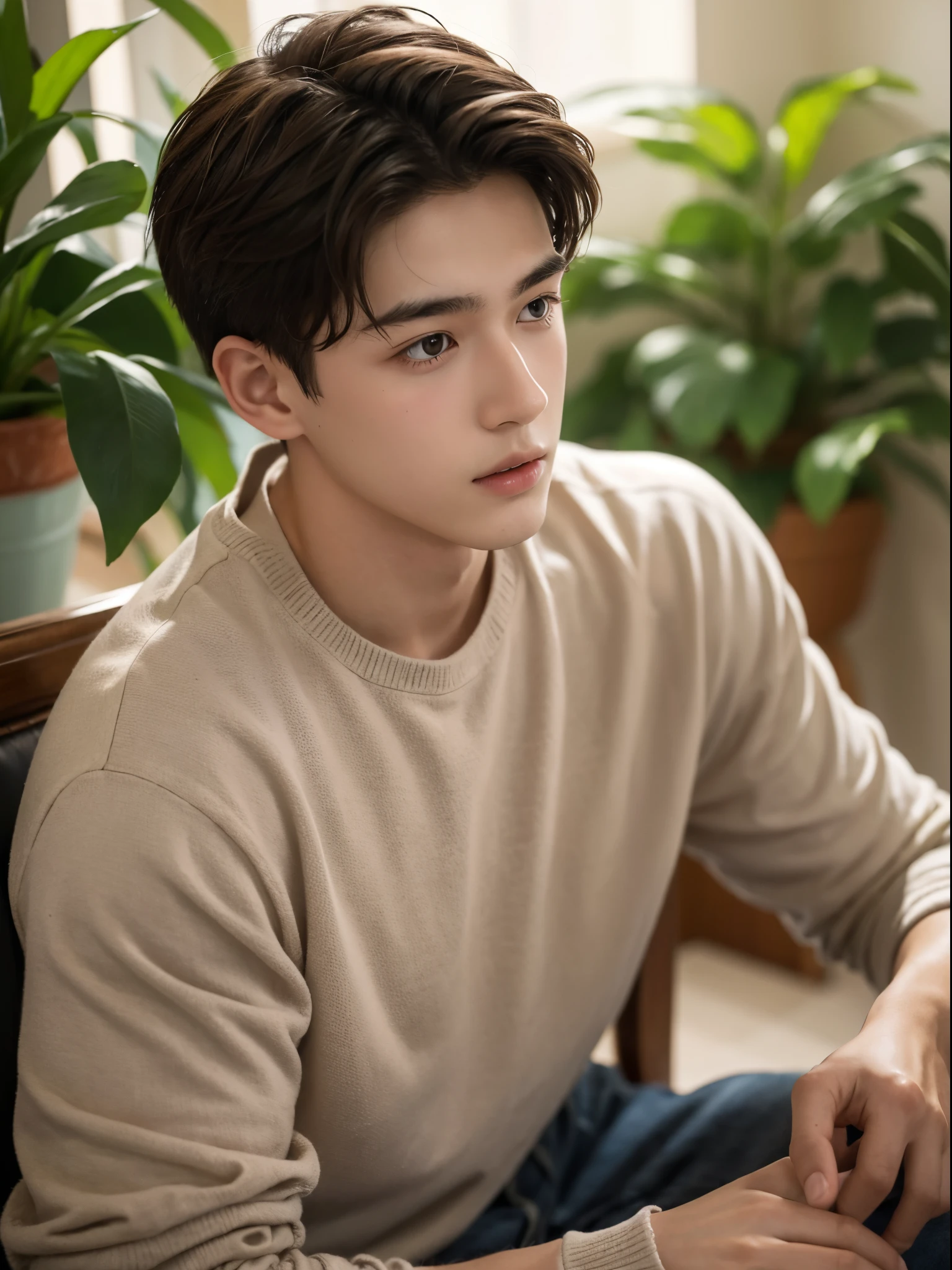 boy, y.o, handsome, middle parted hair, plantation