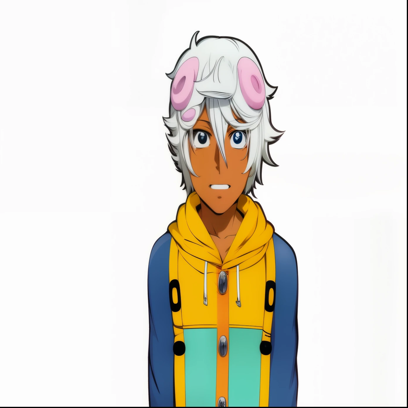 anime character with white hair and wearing a yellow jacket, inspired by Puru, 2 d anime style, wataru kajika, pikachu as a human, official art, as an anime character, anime style character, in an anime style, varguyart style, young anime man, official character art, inspired by Adam Dario Keel