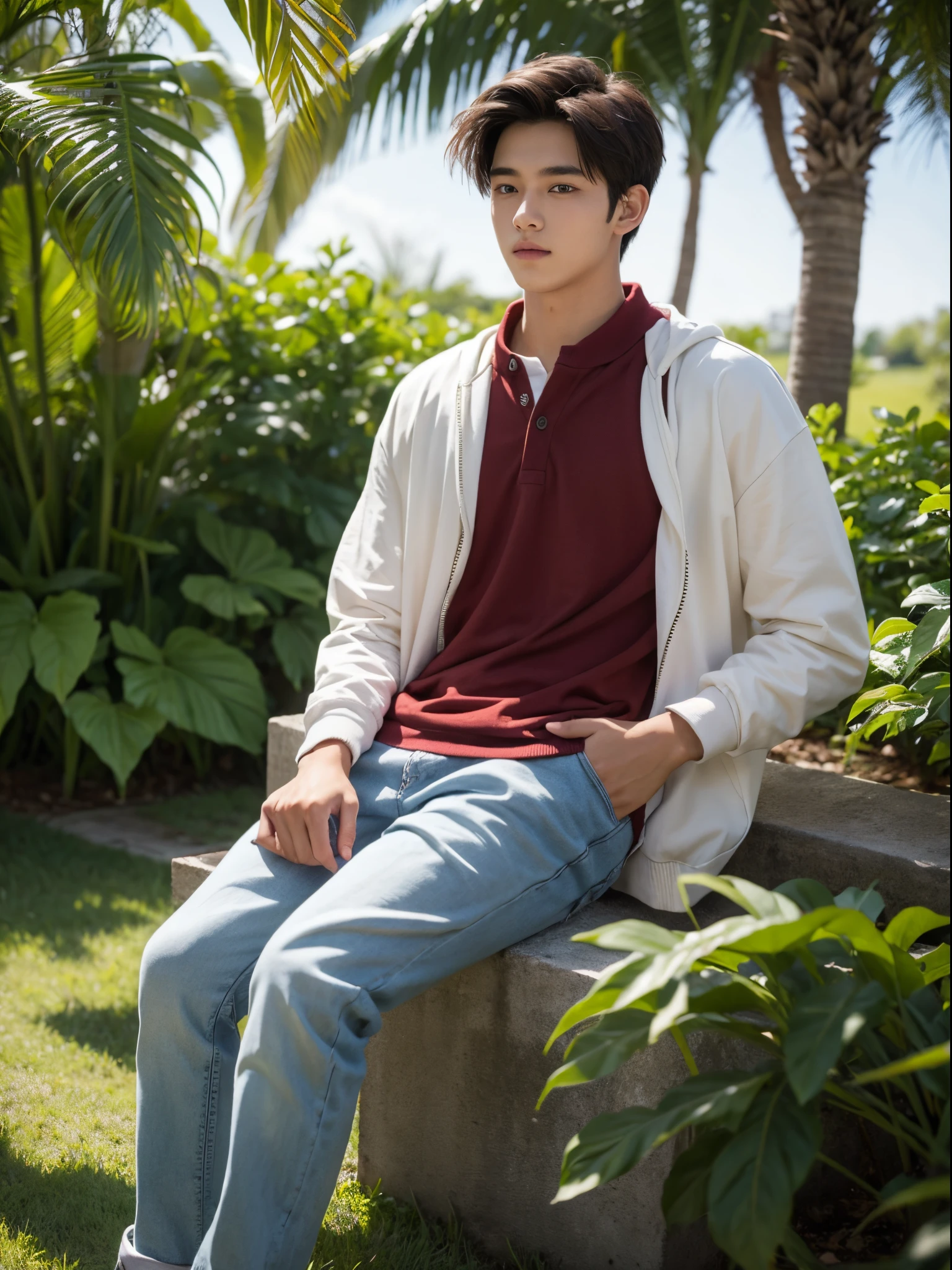 boy, 17 y.o, handsome, middle parted hair, plantation