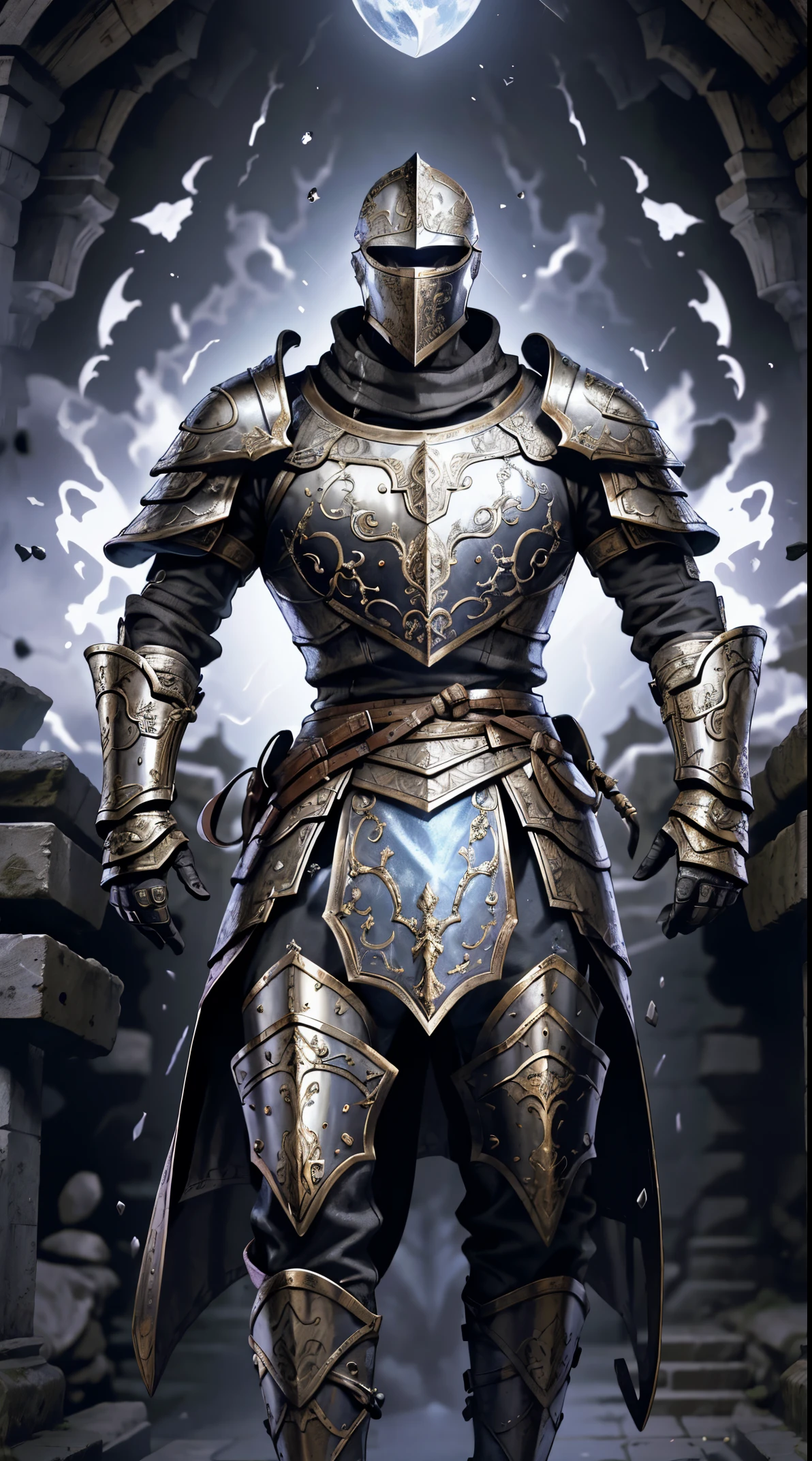Obra maestra, cinematic landscape, mejor calidad, barroco, realista, , hombre, armadura medieval romana blanca, armadura desgastada,combate a muerte con espadas,guerreros en la lucha,guerra bajo la luna y el sol,rallos y lluvia en medio de una tormenta tropical,historia epica mediebal,gran heroe de la espada,chispas de las espadas chocando,