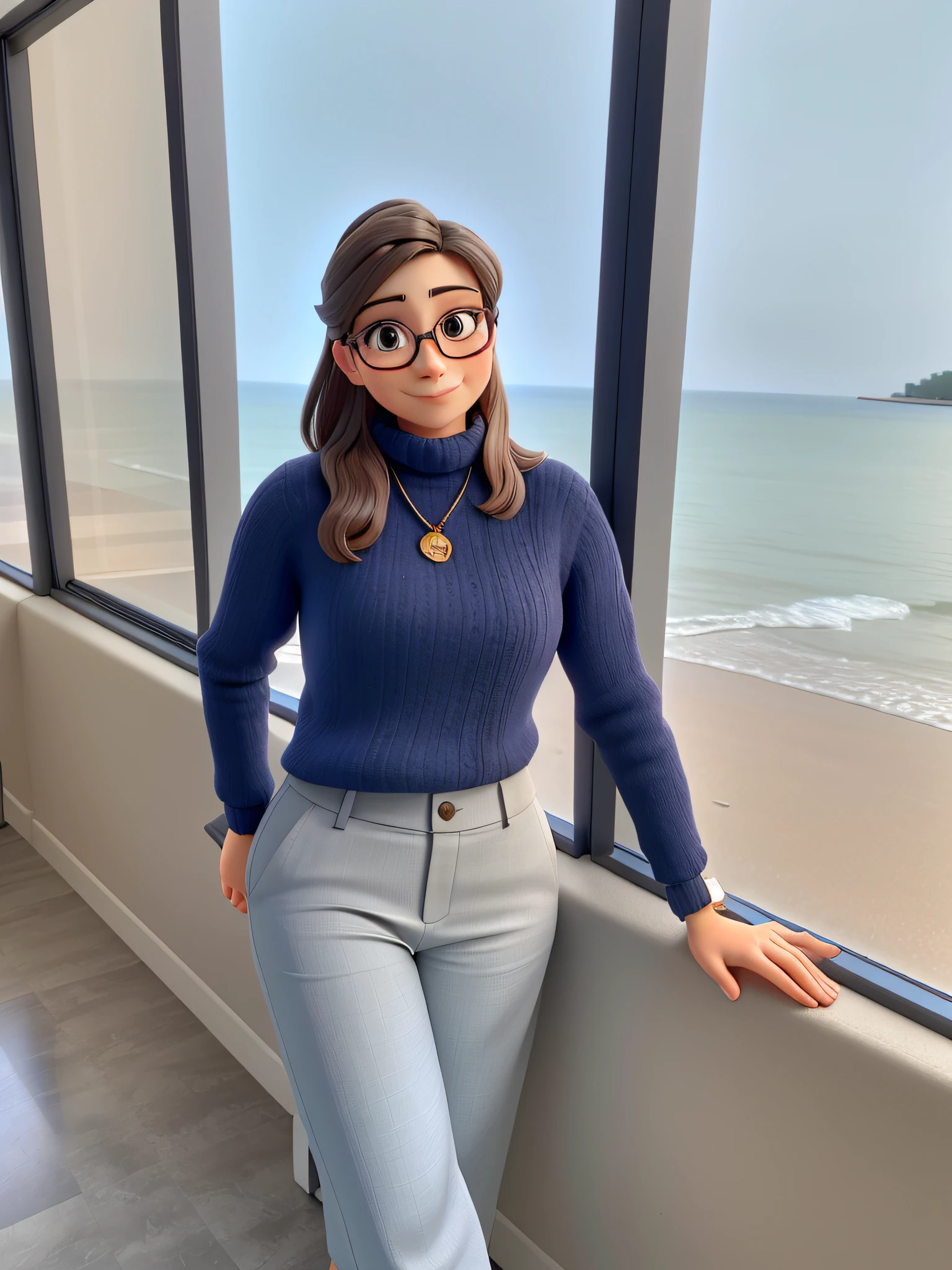 A beautiful woman with glasses smiling, arms crossed looking at the camera