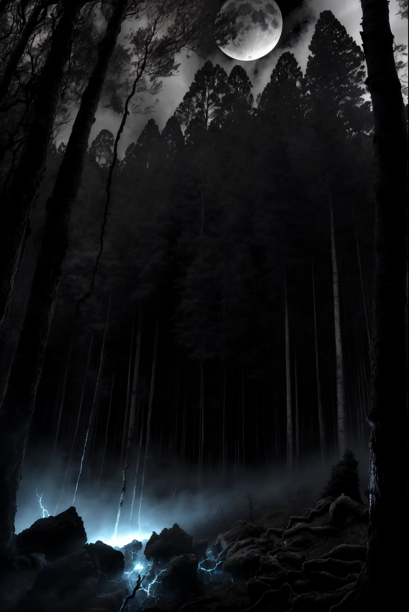 Aullando a la luna,cuerpo completo,bosque oscuro,arboles secos,Dios Lobo, hiperrealista, tension, chill, Altamente detallado, foco nítido, profesional, 8k UHD, Kinematic, oscuro, violento, al aire libre, Kali, batalla, chase, dramatic, vivid, nervous vibe, Hacer, epopeya, twilights, Comer la luna, HDR, album cover art, ventisca, lightning, cataclysmic