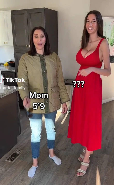SFW, red dress, (gigantic sagging breasts:1.5), (colossal breasts:1.4), cleavage