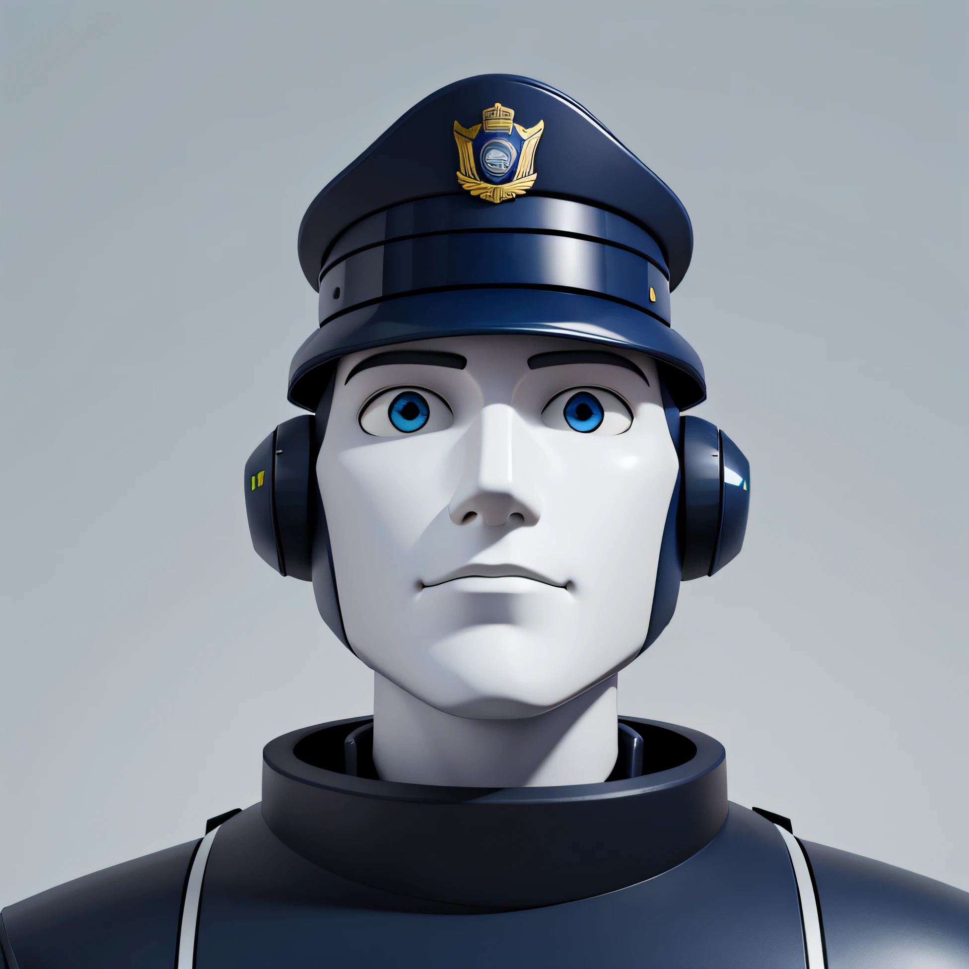 robot police man boss with police hat. fundo limpo e minimalista.