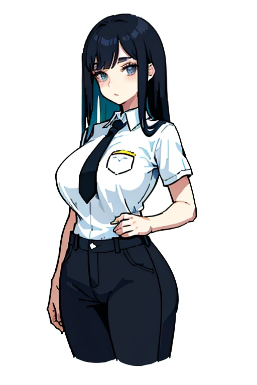 The beautiful, tmasterpiece, Best quality at best, Extremely detailed face, perfect litthing, 1个Giant Breast Girl, Alone, Giovanna MS, cow boy shot, white shirt, Black pants, sitted,