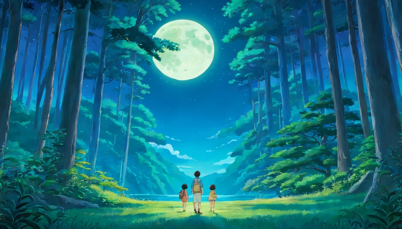 deep forest, animal spirit guides, moonlight, lake