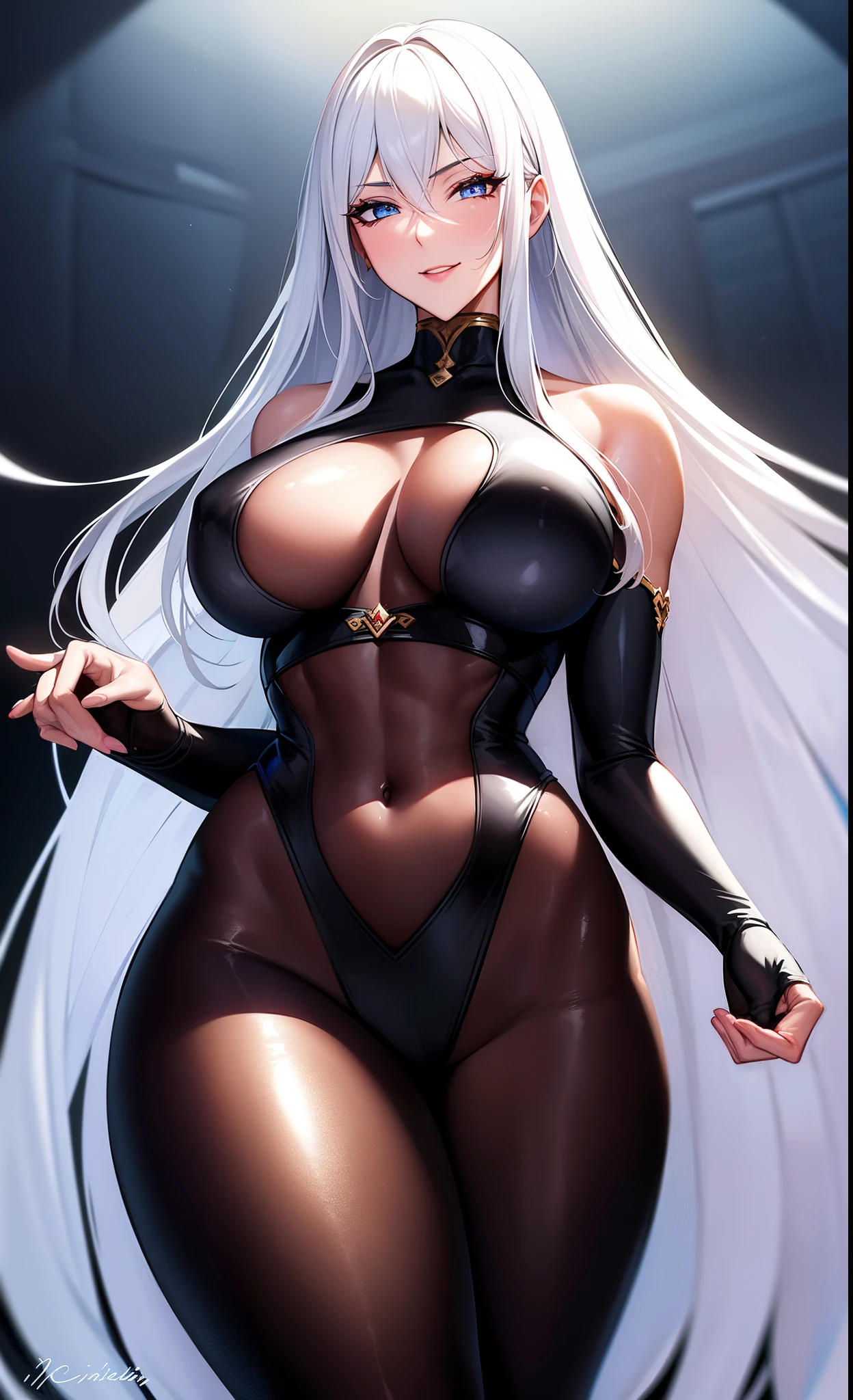 best quality, ultra high resolution, NSFW, hyper-detailed, intricately detailed, masterpiece, anime style, beautiful woman, tall ,mature, mature woman around 28, white woman milf, silver (white) hair, long hair, hair smooth, sapphire blue eyes, compassionate and adorable;, beautiful and the most beautiful woman of all, Big (huge) busts, perky breasts, thin waist, Amazon queen woman, wearing long, black blouse, fitness style, long sleeves, fitness pants oversized white with red details, perfect body, fit body, natural muscular body, defined abs, six-pack abs, modest hips, big ass, beautiful skin, ultra-oily and shiny skin, sexy and seductive Amazonian warrior queen Woman with love happiness for the spectator, imposing sexy, Beautiful face with kindness and compassion, beautiful happy face with a caring look and a joyful smile full of love, kindness and compassion, Standing in a lush and mysterious daytime RPG fantasy dungeon, Sol highlights her body , fantasy, Looking at the viewer with a happy look and loving smile at the viewer, cowboy photo, portrait, Alone, Alone, 1 young man, looking at the camera with a happy and loving smile at the viewer, detailed body, detailed hair , detailed face, ready for a fight to protect you, She loves you more than anything, she will fight for you