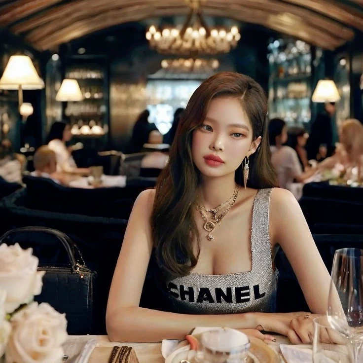 A closeup of a woman sitting at a table with a glass of wine, jennie blackpink, Parque Roseanne do Blackpink, jossi do blackpink, Lalisa Manobal, Lalisa Manoban do Blackpink, Heonhwa Choe, Retrato de Jossi de Blackpink, linda mulher coreana jovem, coreana, Jaeyeon Nam, Sha Xi, meninante